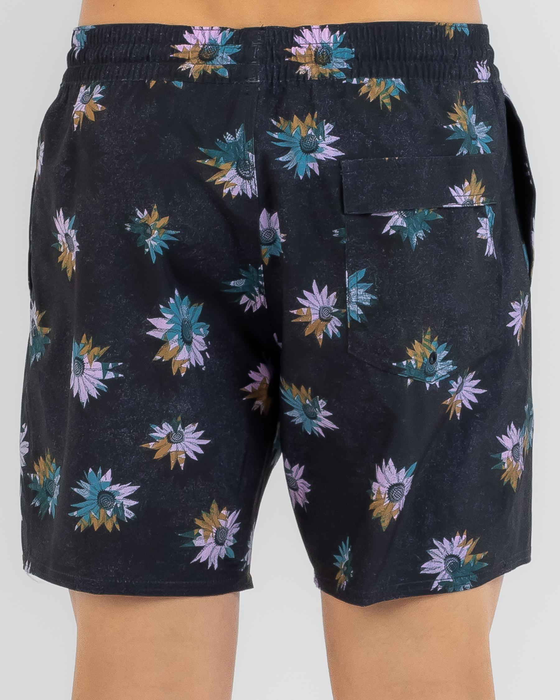 Shop Manic Elastic Waist Board Shorts In Black Floral Print Fast Shipping & Easy