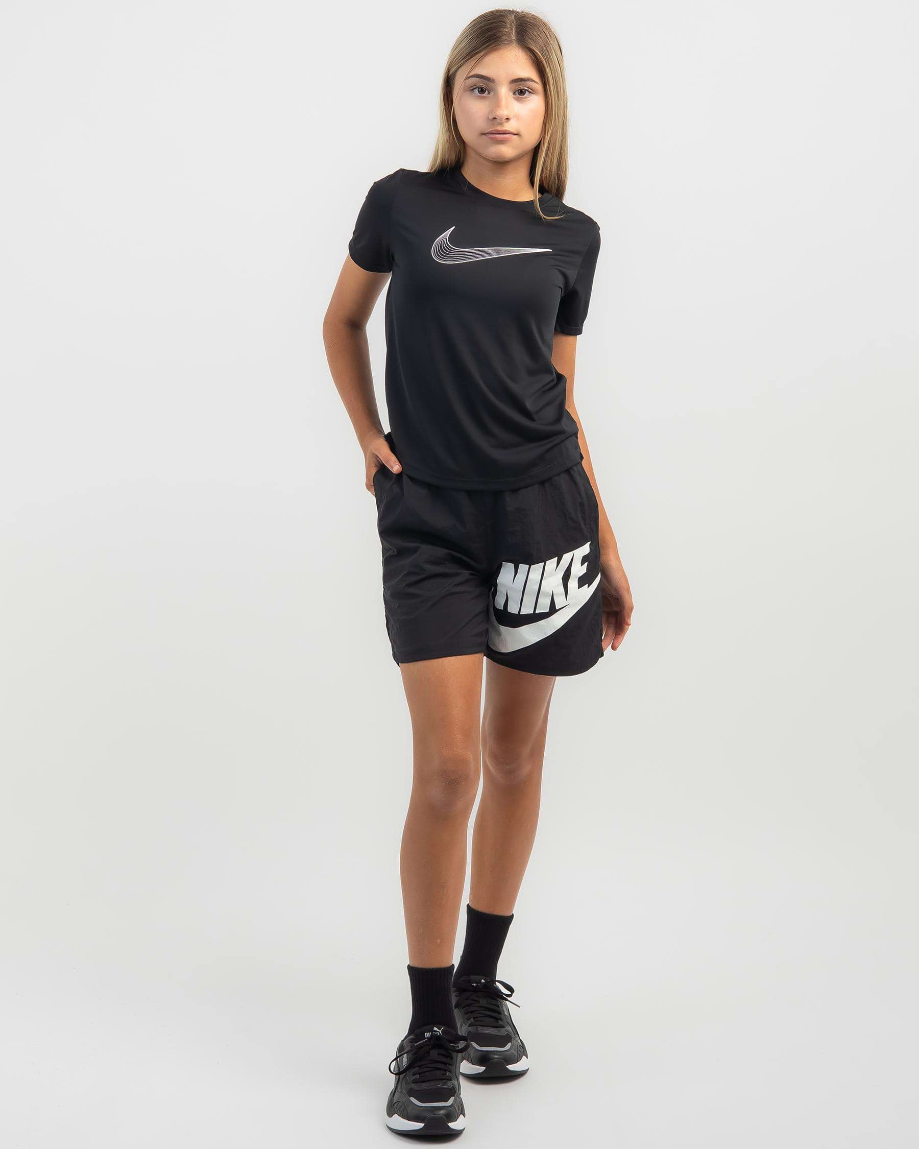 Nike Girls' DriFit One Short Sleeved T-Shirt In Black/white - Fast ...