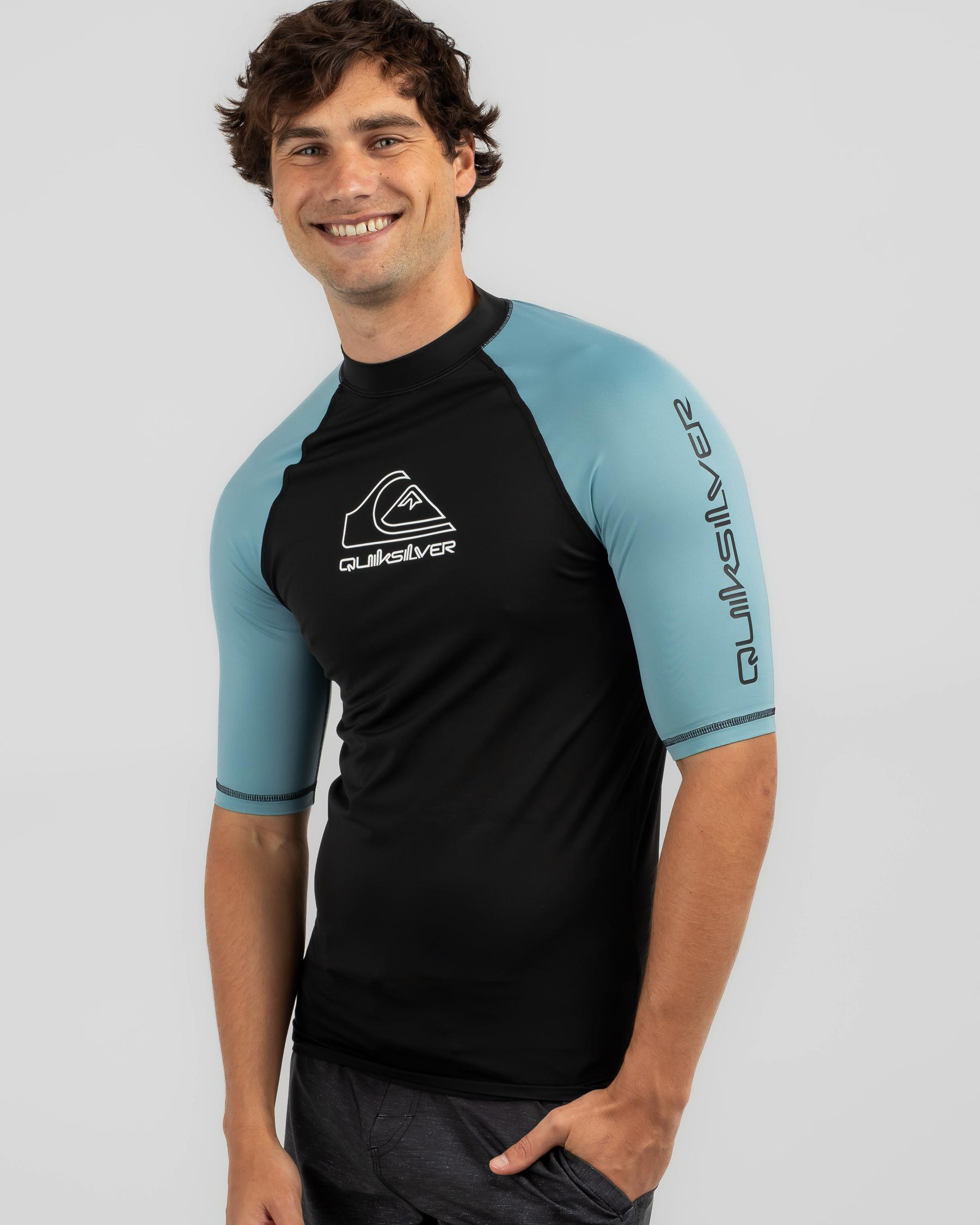Shop Quiksilver On Tour Short Sleeve Rash Vest In Reef Waters Fast