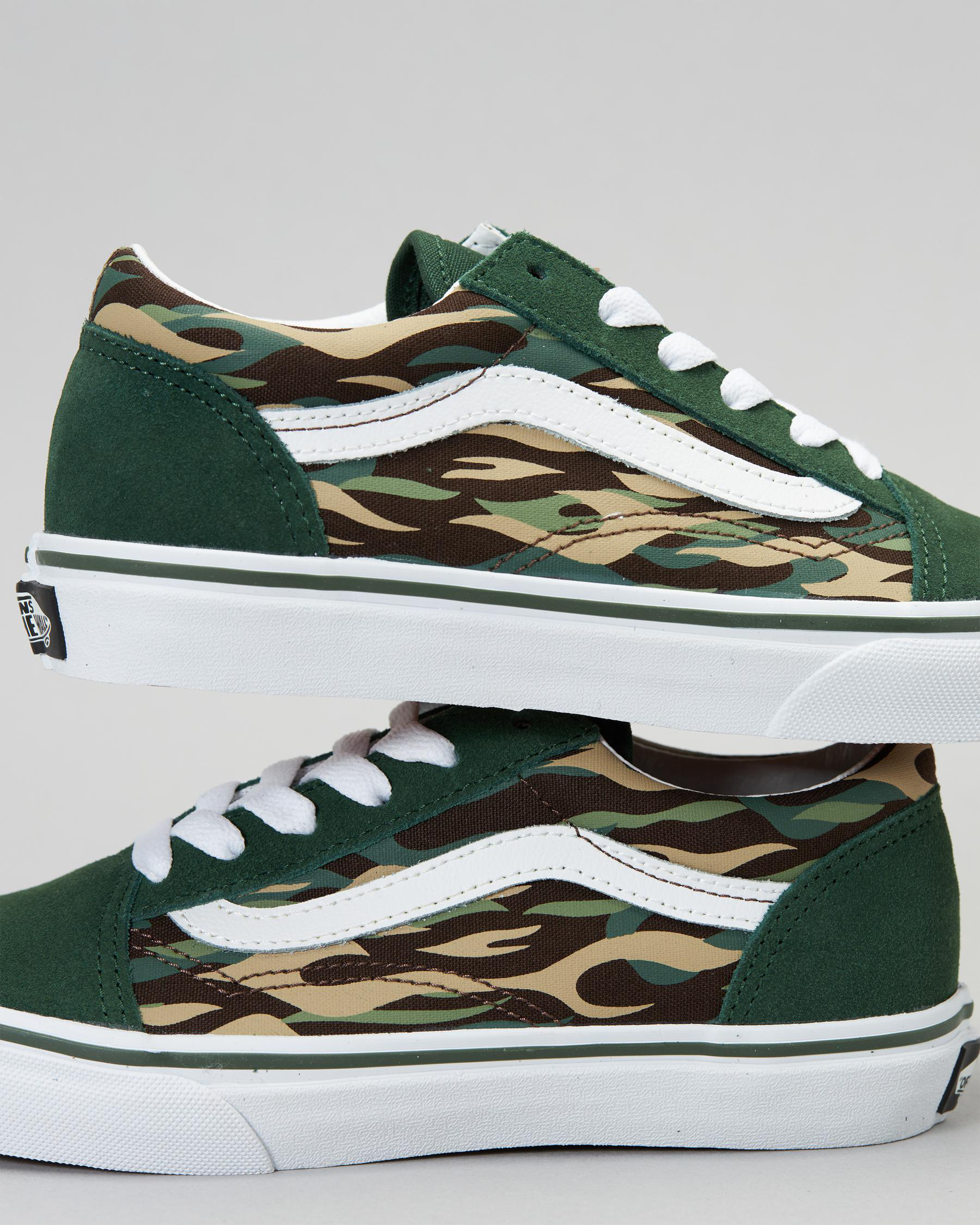 Shop Vans Junior Boys' Old Skool Shoes In Flame Camo Green/multi Fast