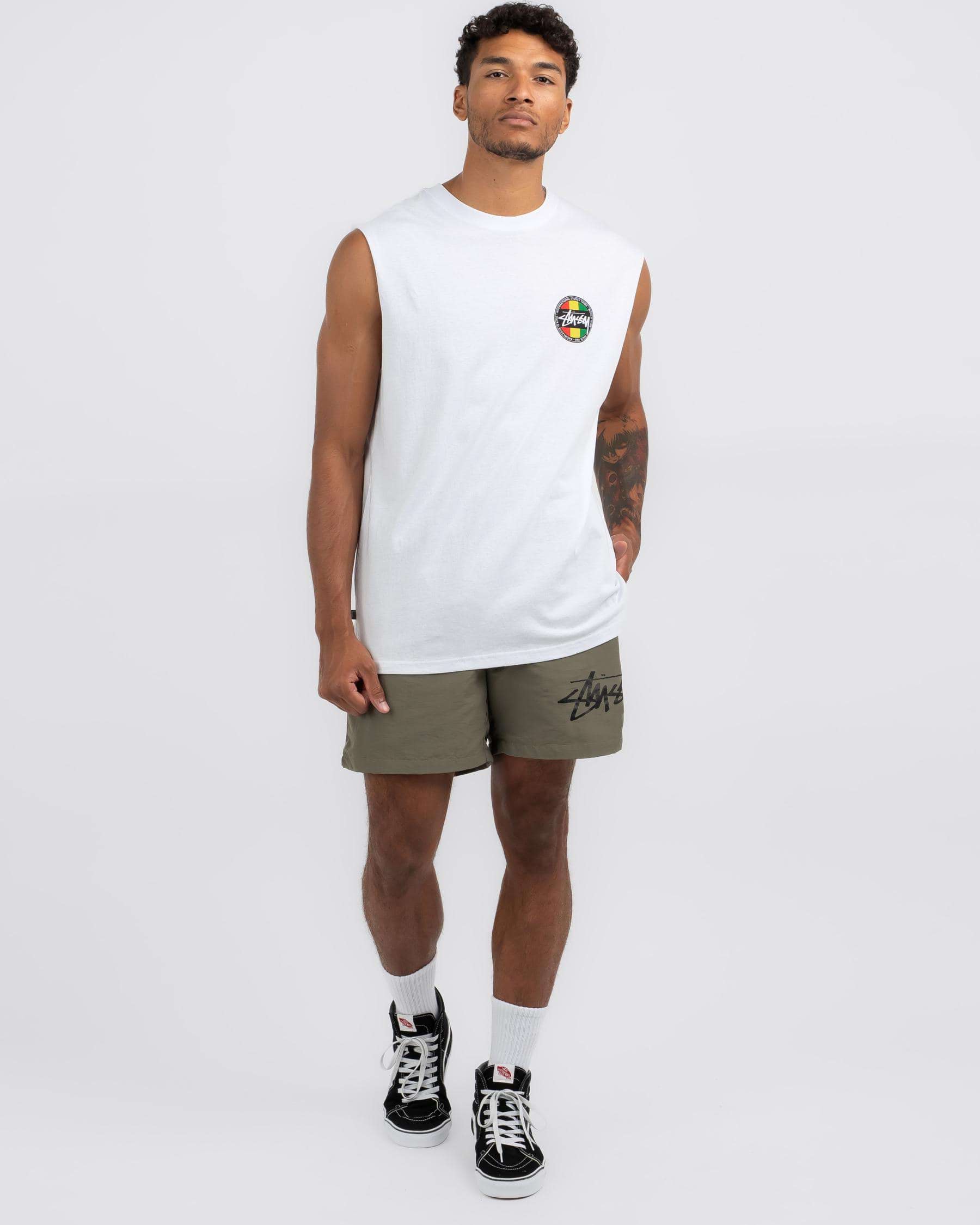 Shop Stussy Rasta dot Muscle Tank In White - Fast Shipping & Easy ...