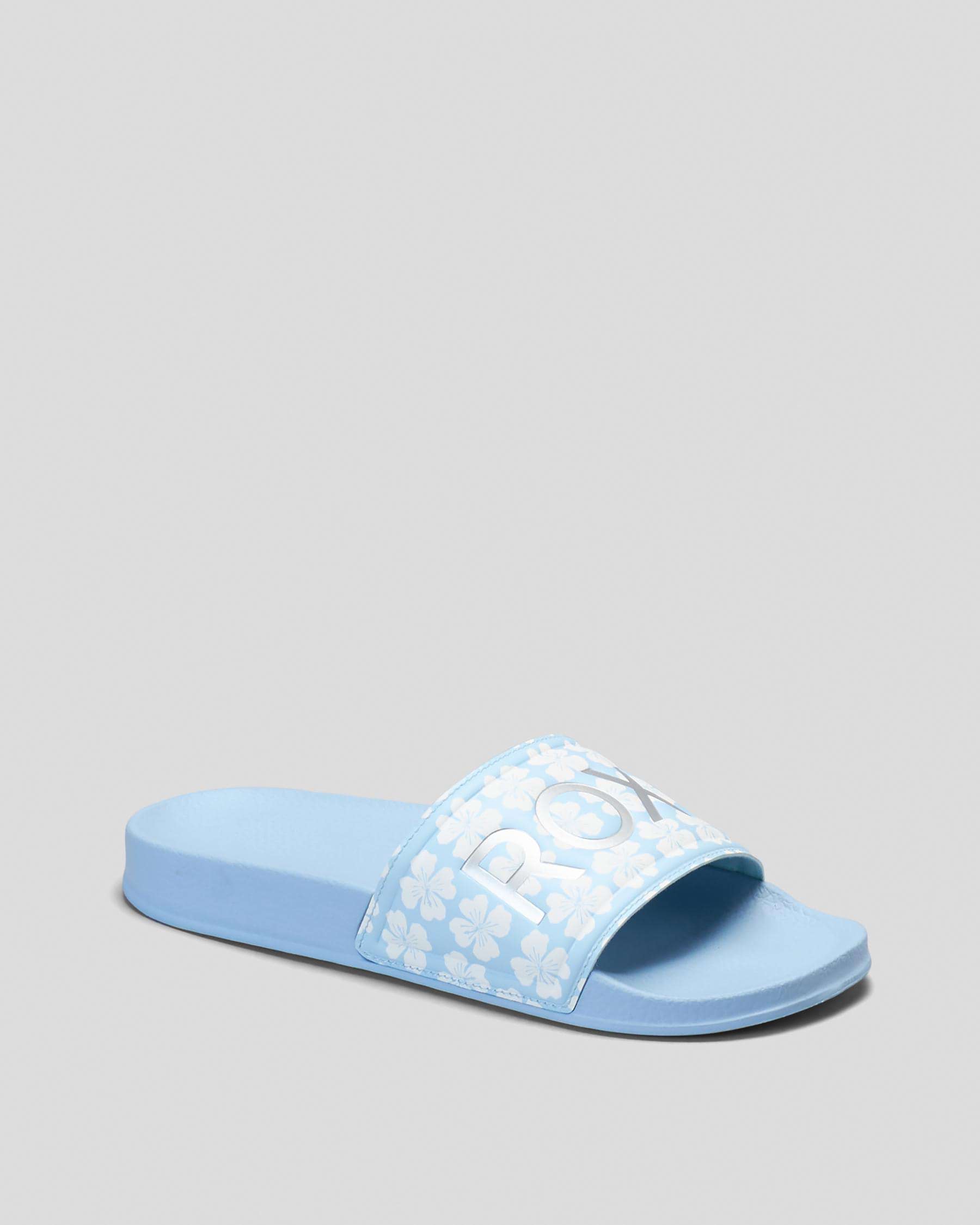 Roxy Girls' Slippy Slide Sandals In Blue/white - Fast Shipping & Easy ...