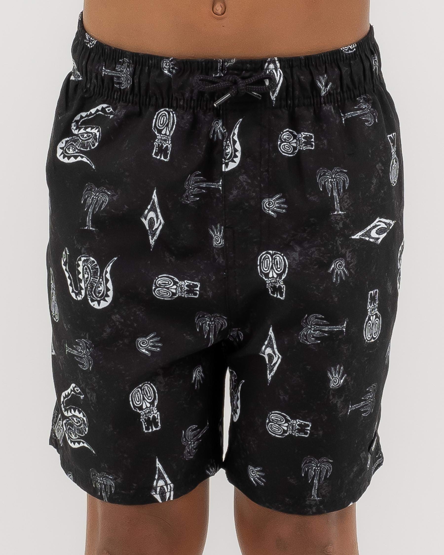 Shop Rip Curl Boys' Lost Islands Motif Board Shorts In Black - Fast ...