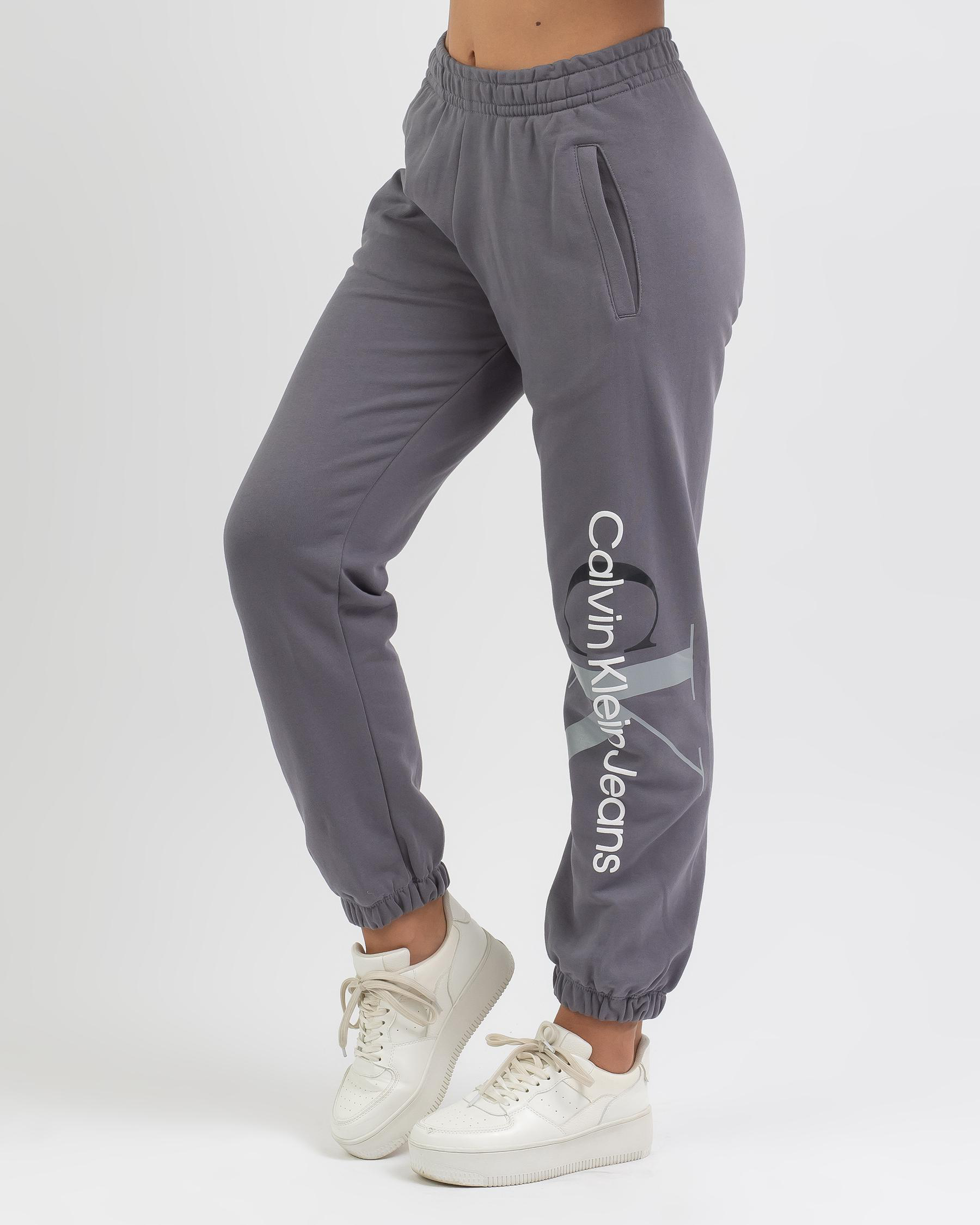 Calvin Klein Two Tone Monogram Track Pants In Fossil Grey Fast