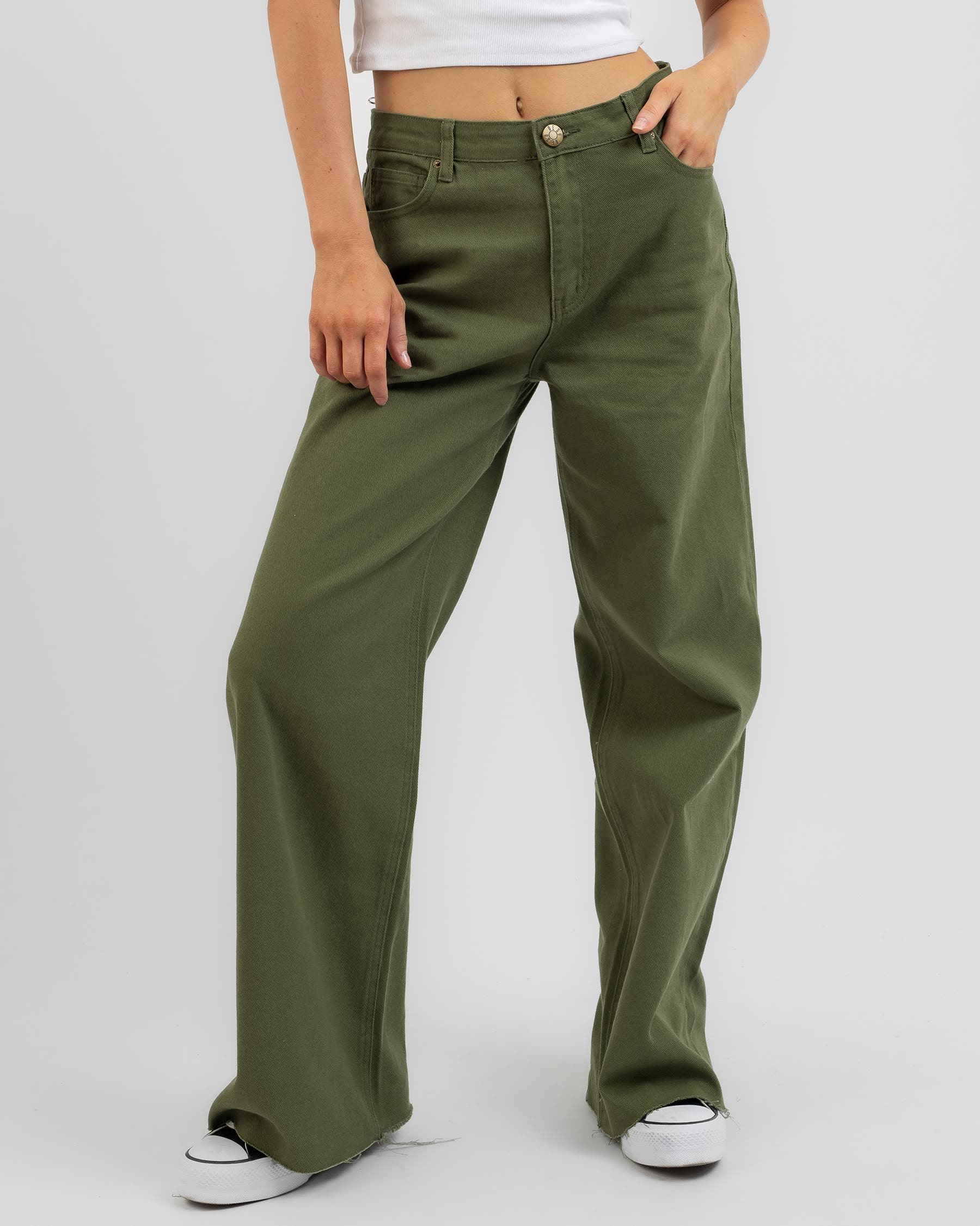 DESU Willow Wide Leg Jeans In Olive - Fast Shipping & Easy Returns ...