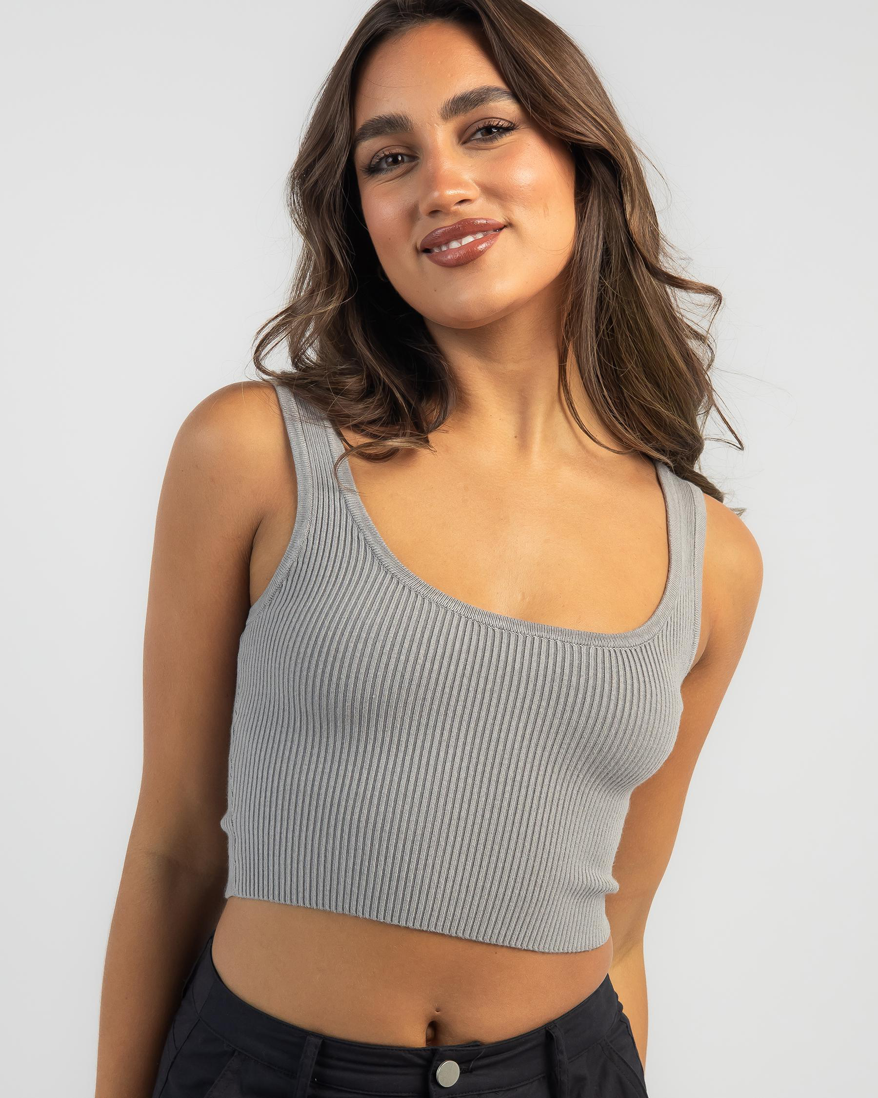 Shop Mooloola Basic Knit Top In Grey - Fast Shipping & Easy Returns ...