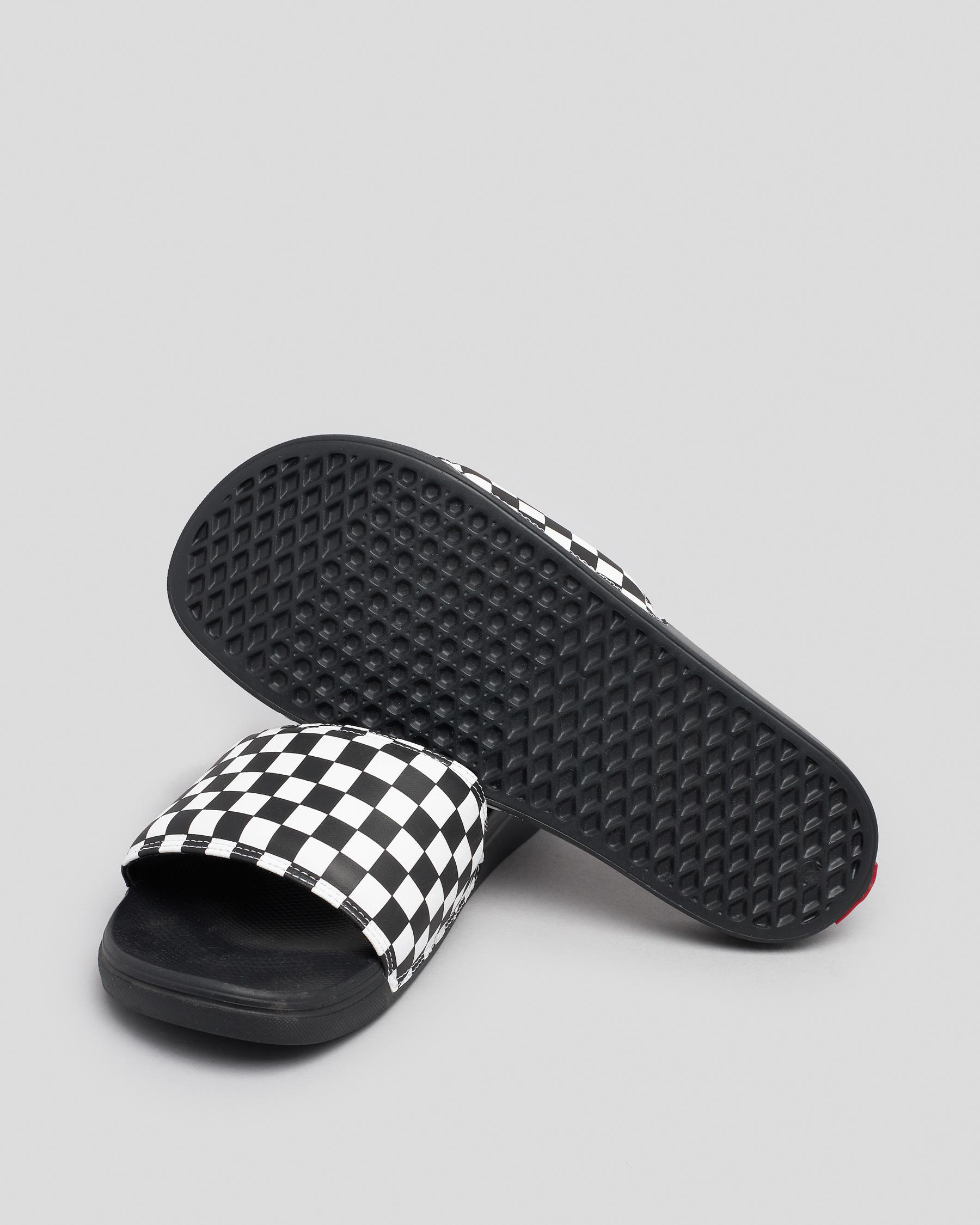 Shop Vans La Costa SlideOn Slides In (Checkerboard) True White/black Fast Shipping & Easy