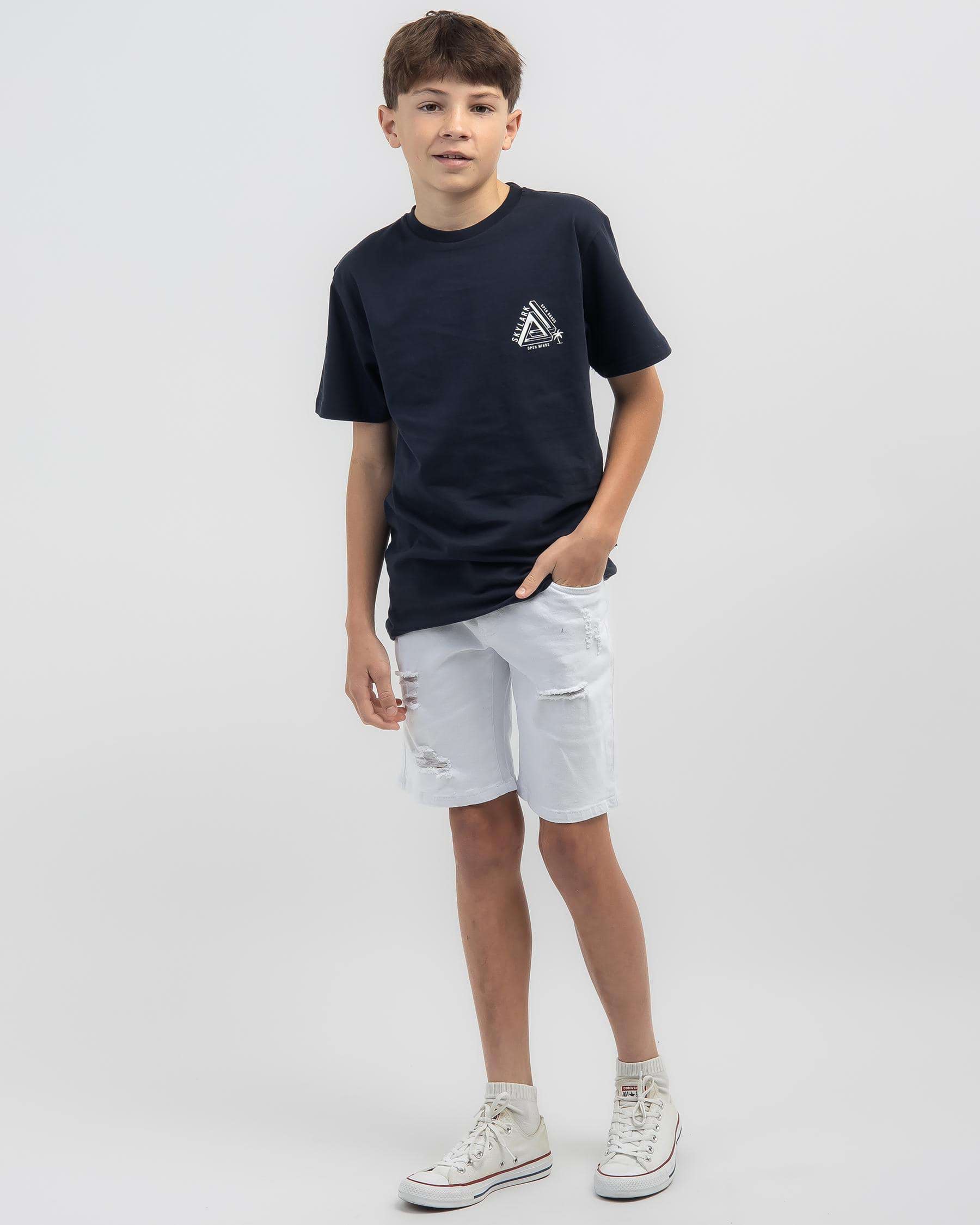 Shop Skylark Boys' Evident Denim Walk Shorts In White - Fast Shipping ...