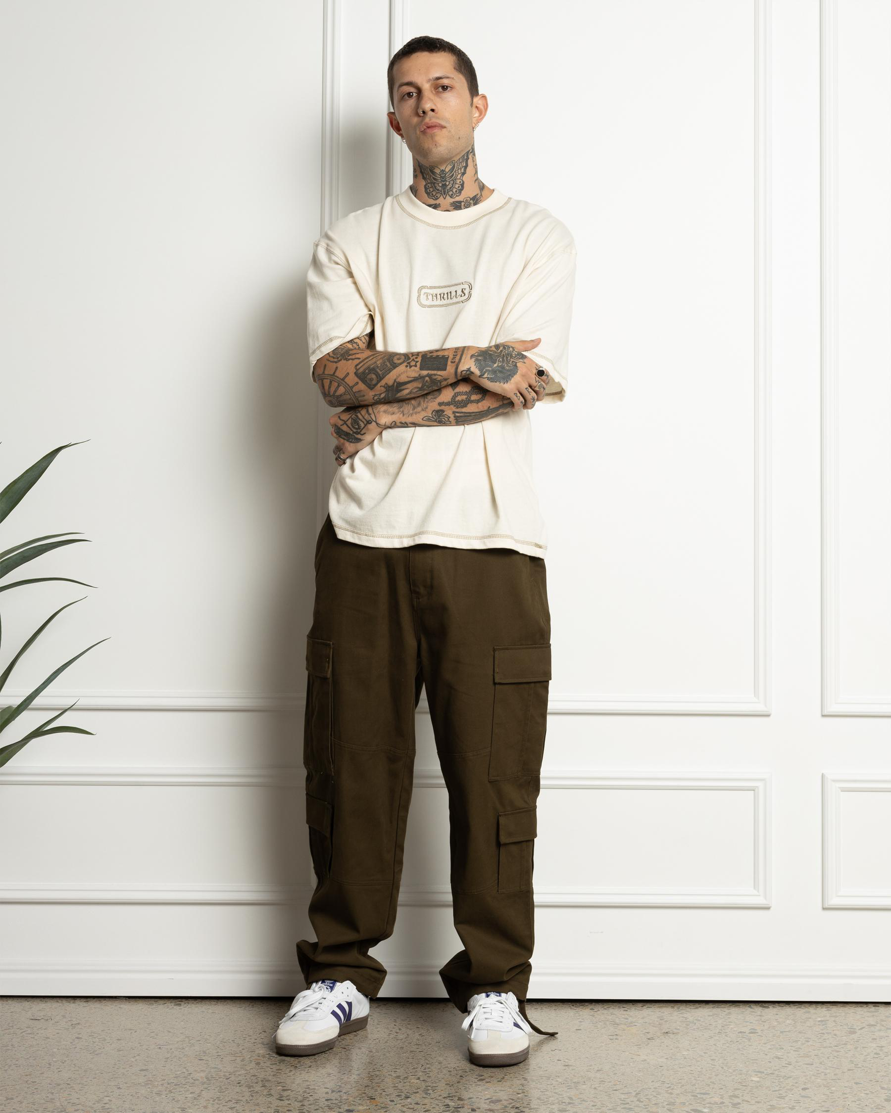 Thrills Lost In Paradise Embro Box Fit TShirt In Unbleached FREE