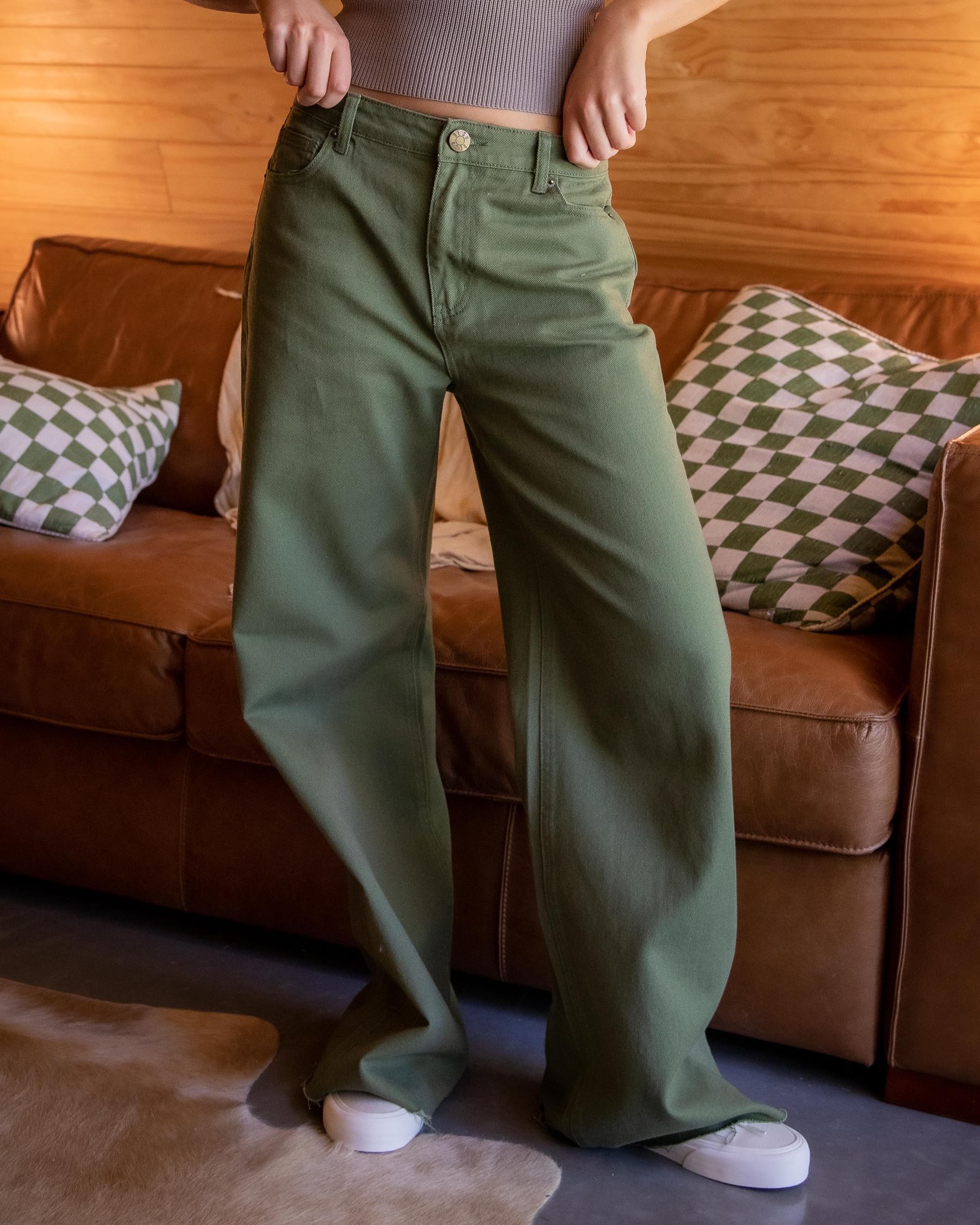 DESU Willow Wide Leg Jeans In Olive - Fast Shipping & Easy Returns ...