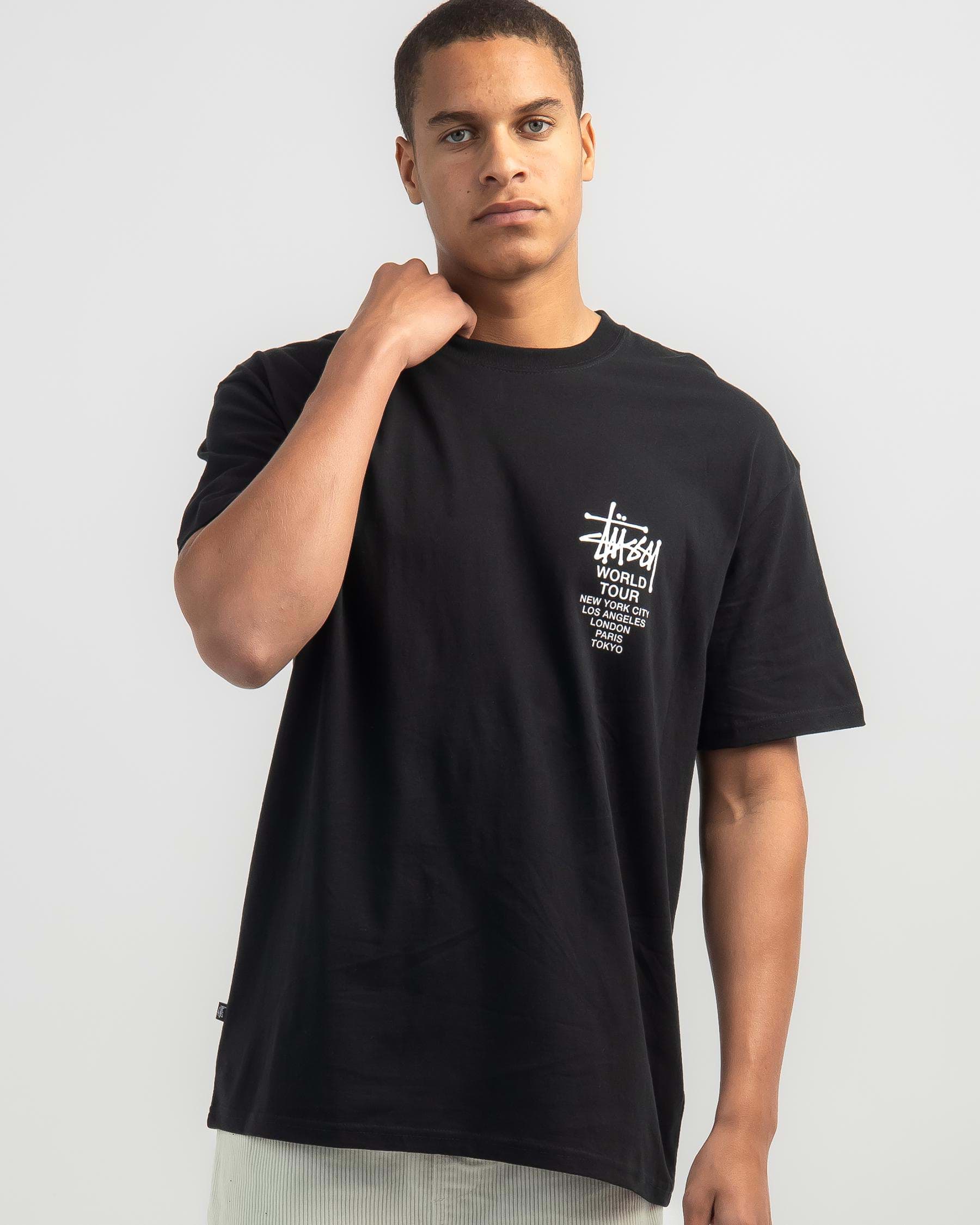 Shop Stussy Solid World Tour T-Shirt In Black - Fast Shipping & Easy ...
