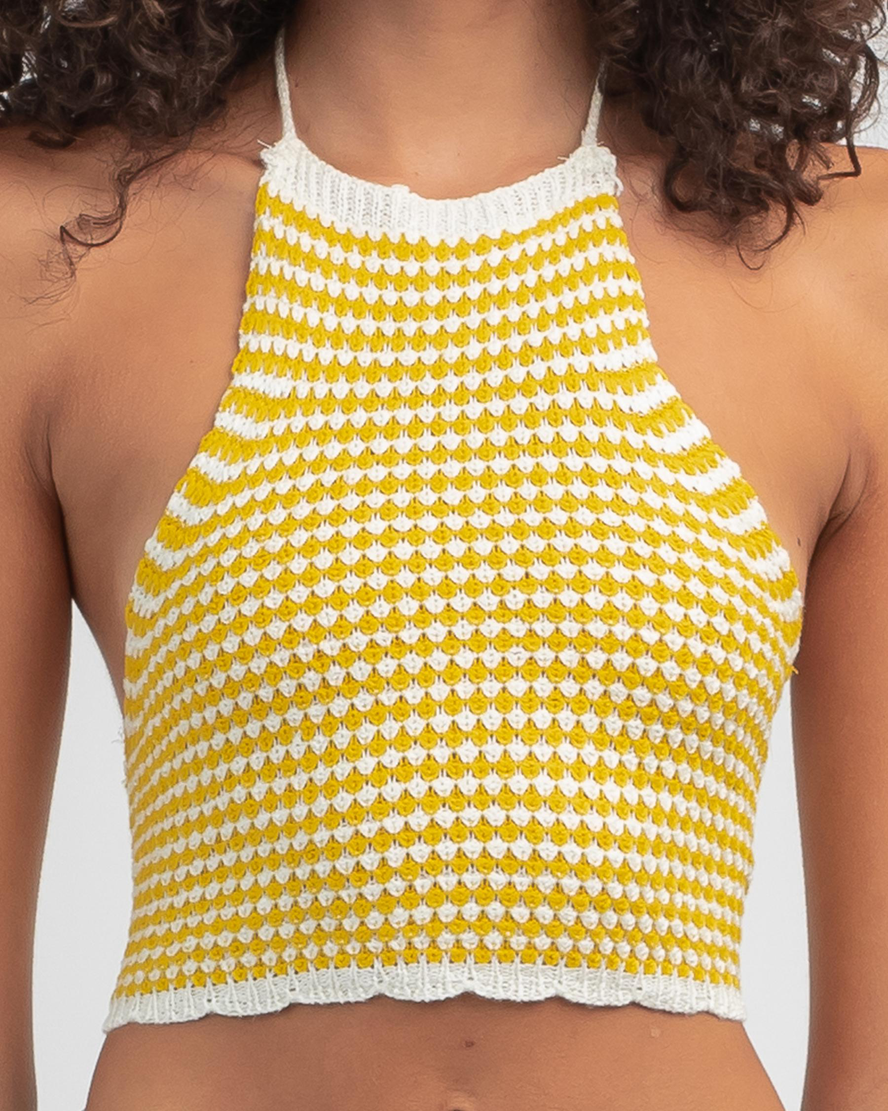 Shop 8 Birdies Foreign Romance Knit Halter Top In Yellow/white Fast