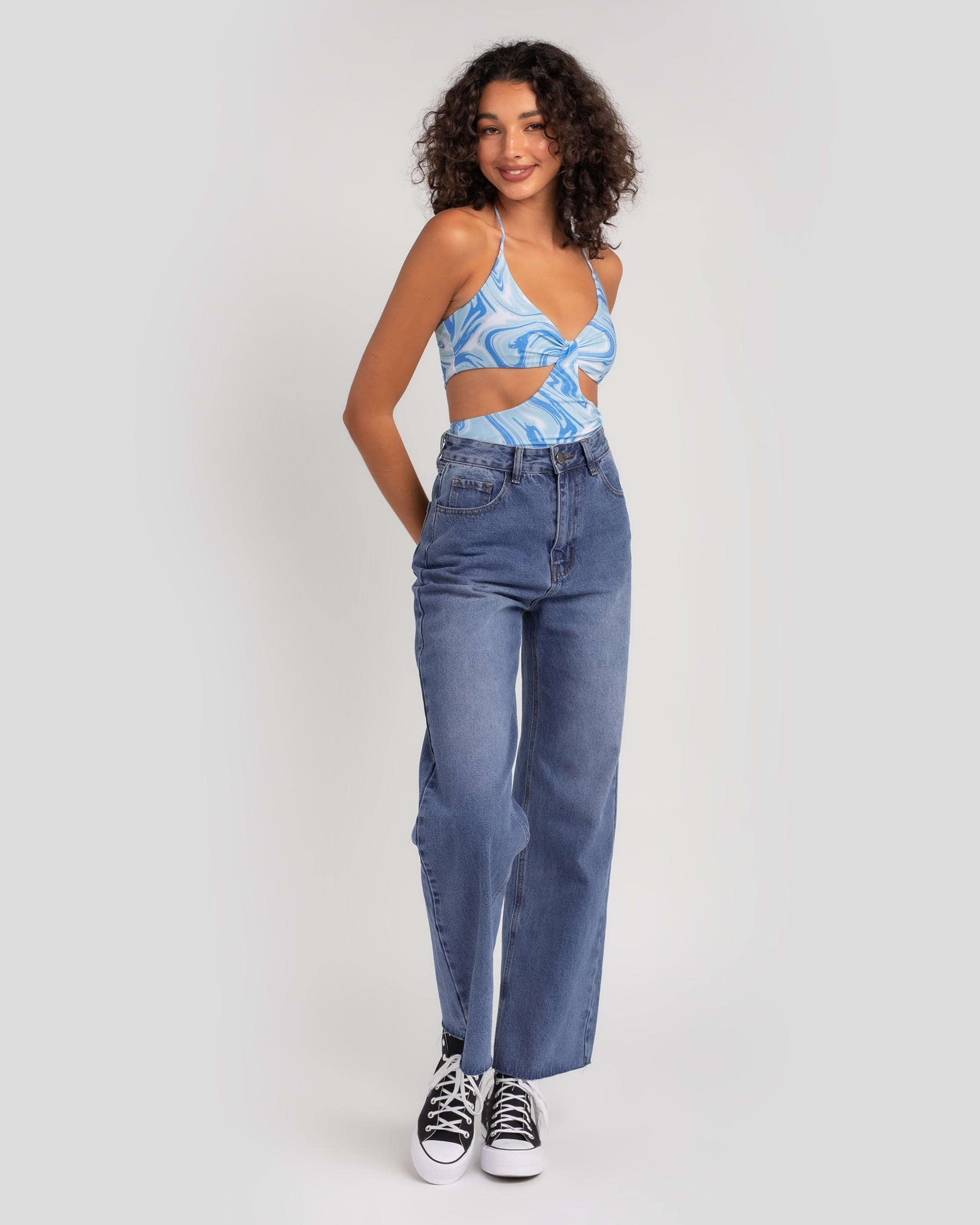 Shop Ava And Ever Blue Lagoon Halter Top In Blue Marble - Fast Shipping ...