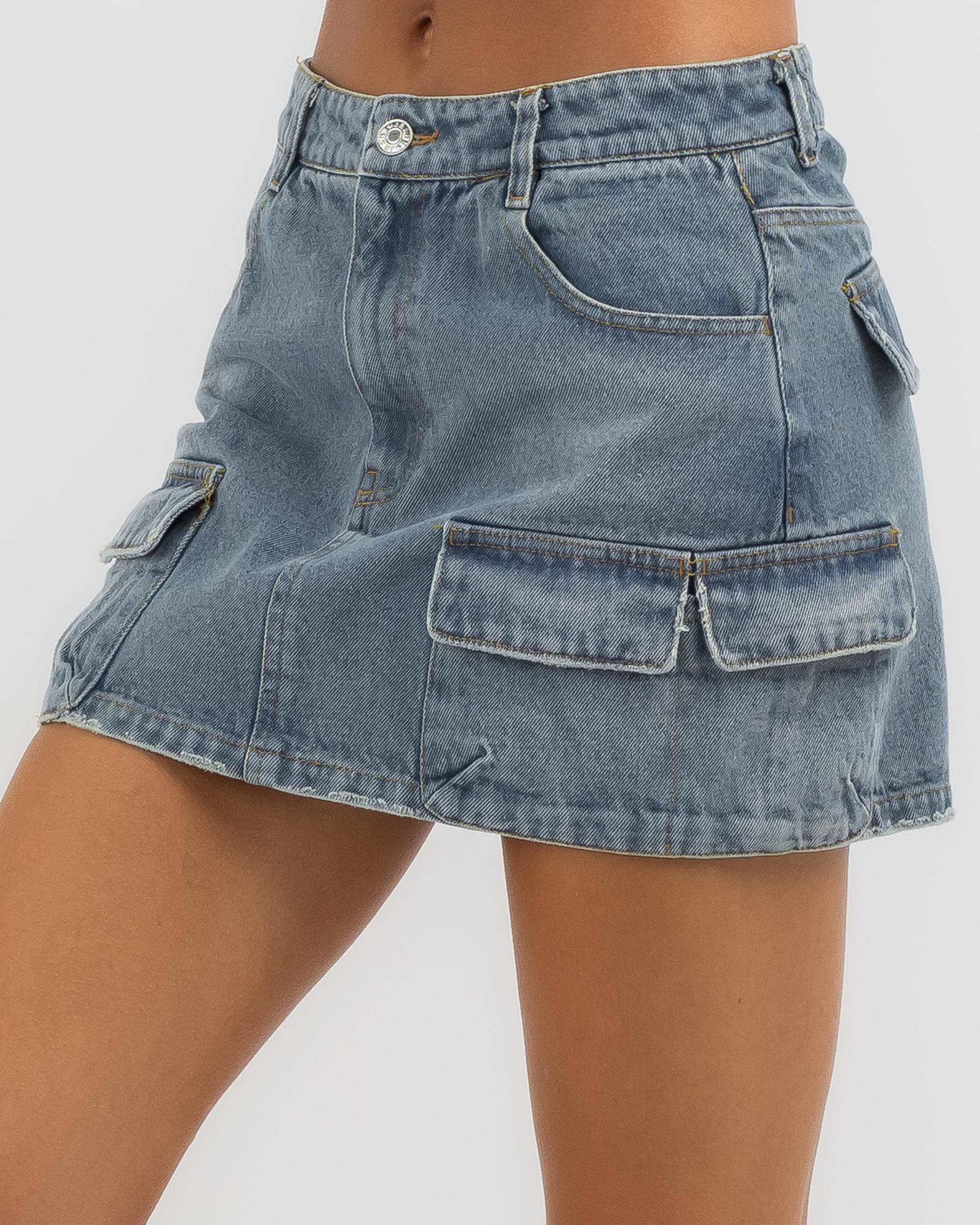 Shop Thanne Jayden Cargo Skirt In Mid Blue - Fast Shipping & Easy ...