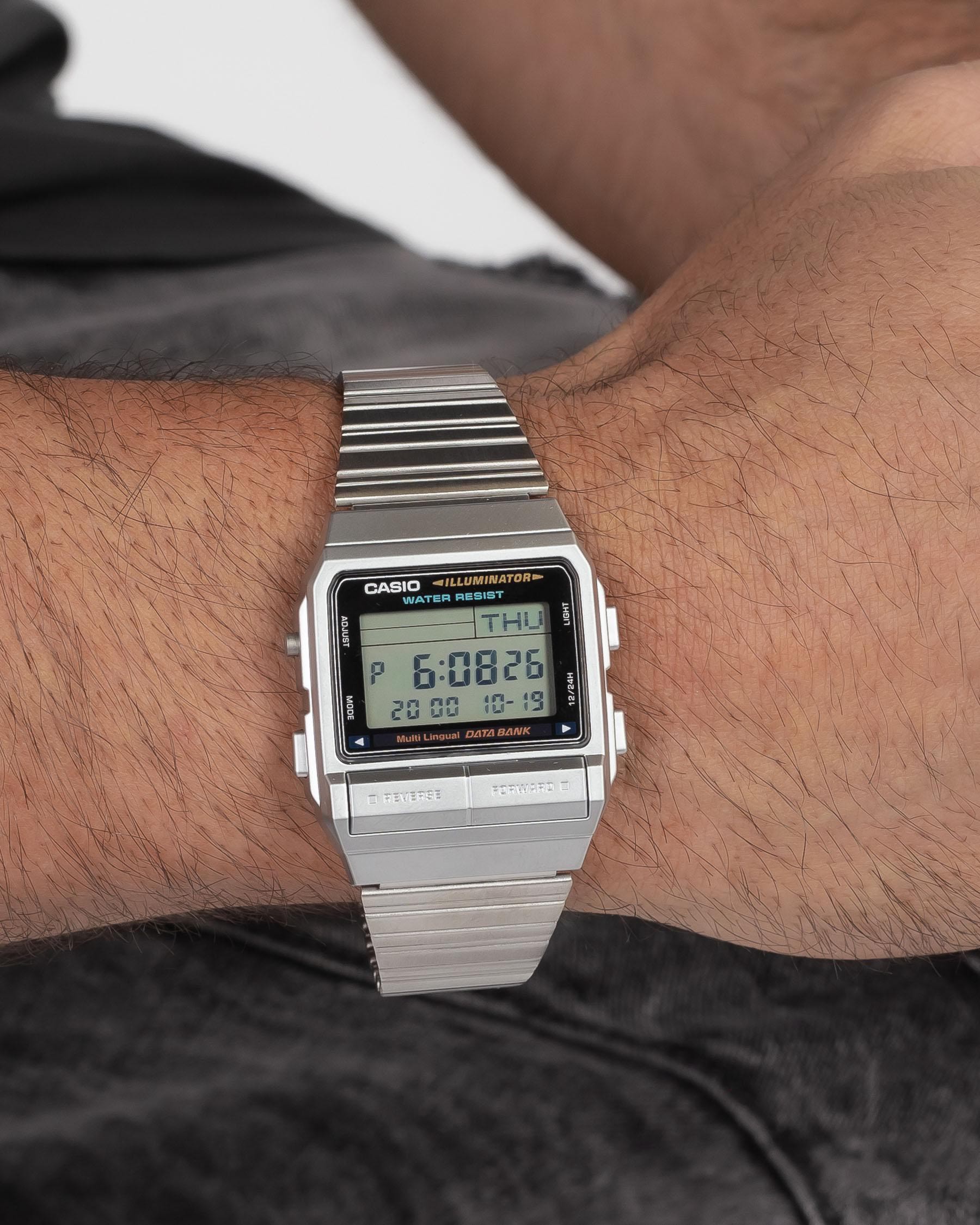 Casio DB380-1DF Databank Illuminator Watch In Silver - Fast Shipping ...