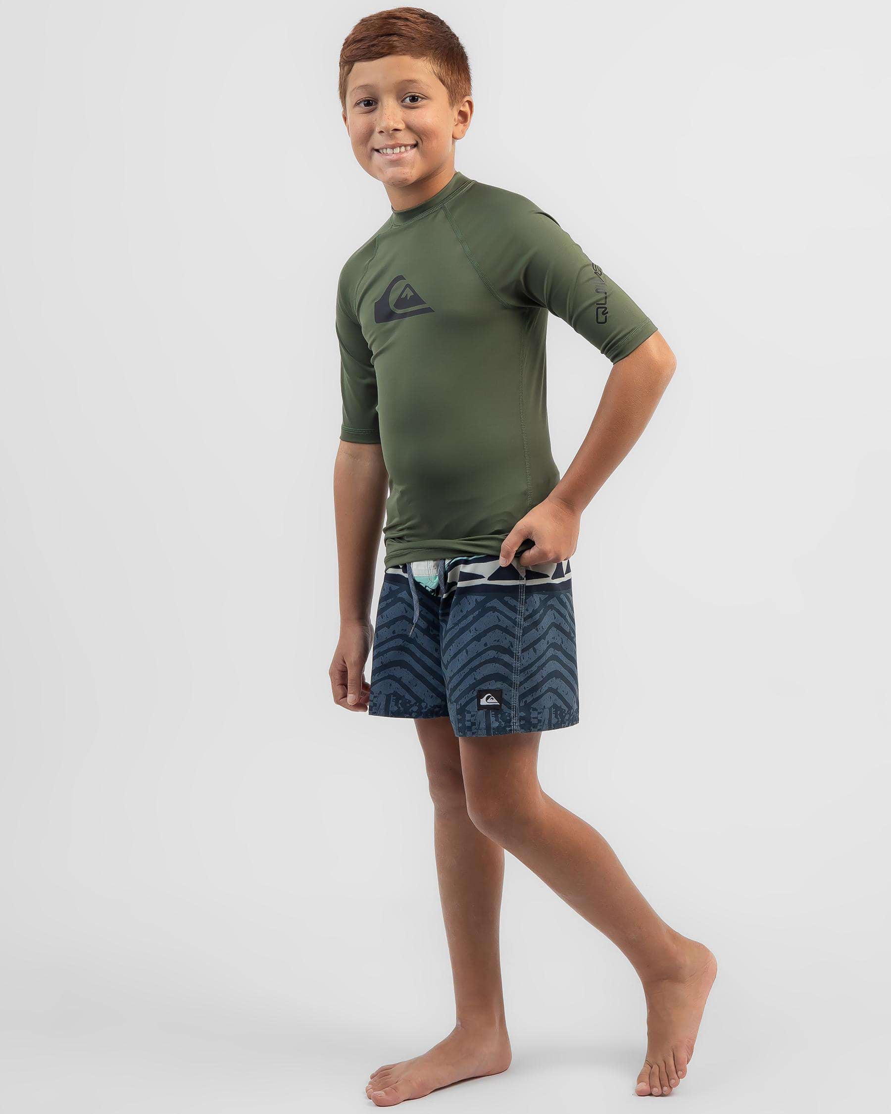 Shop Quiksilver Boys' All Time Short Sleeve Rash Vest In Thyme - Fast ...