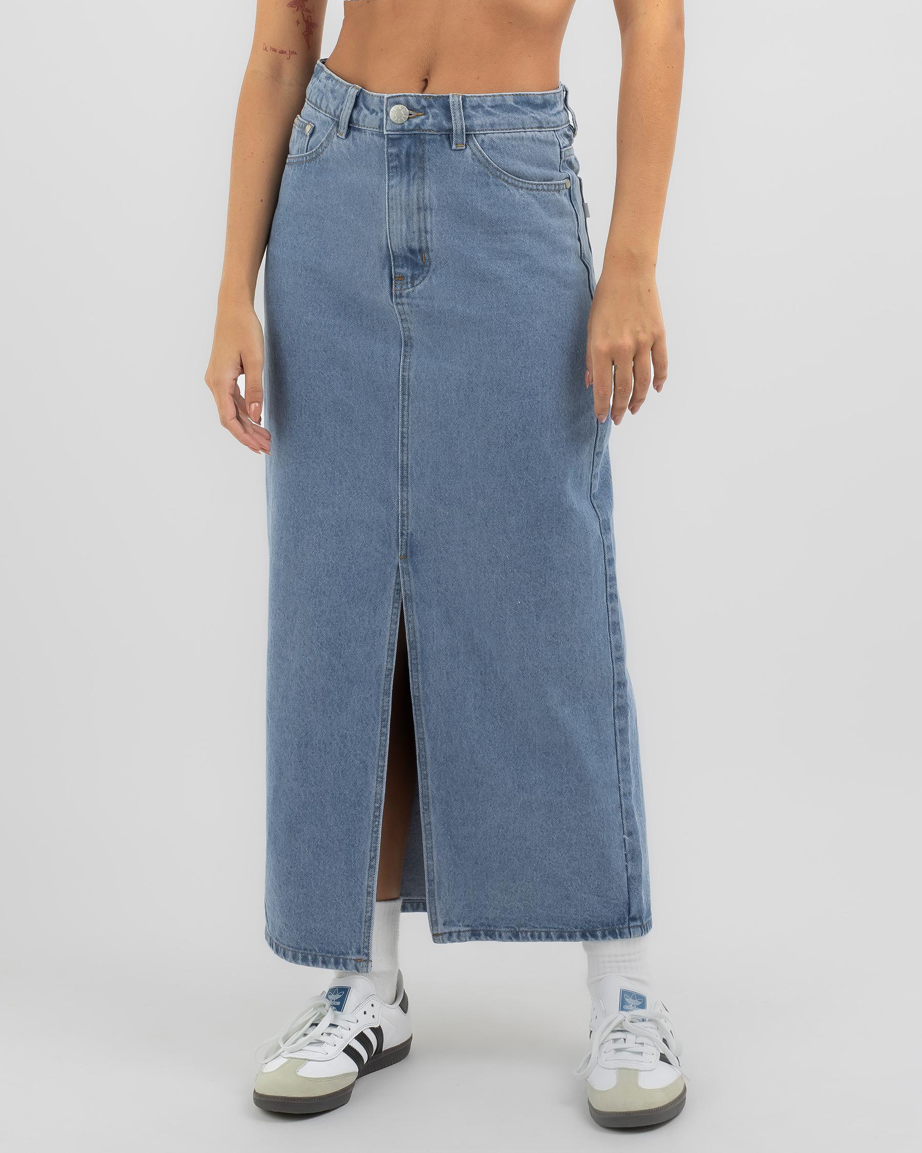 Shop DESU Adelaide Maxi Denim Skirt In Light Mid - Fast Shipping & Easy ...