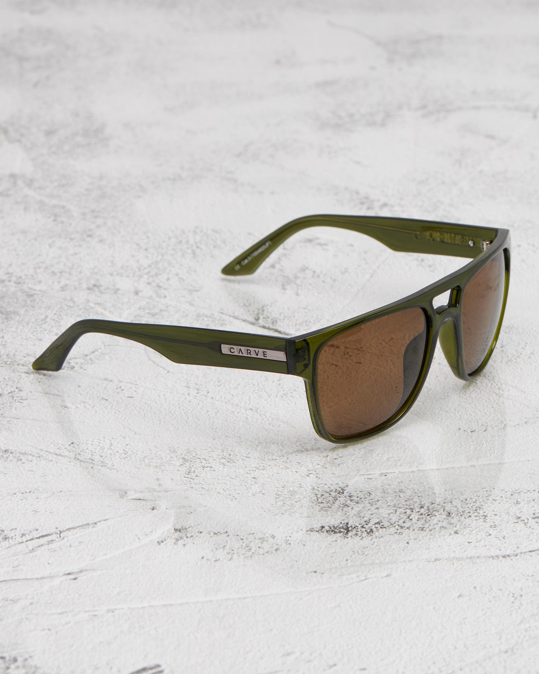 Shop Carve The Hub XL Polarised Sunglasses In Crystal Forest Green