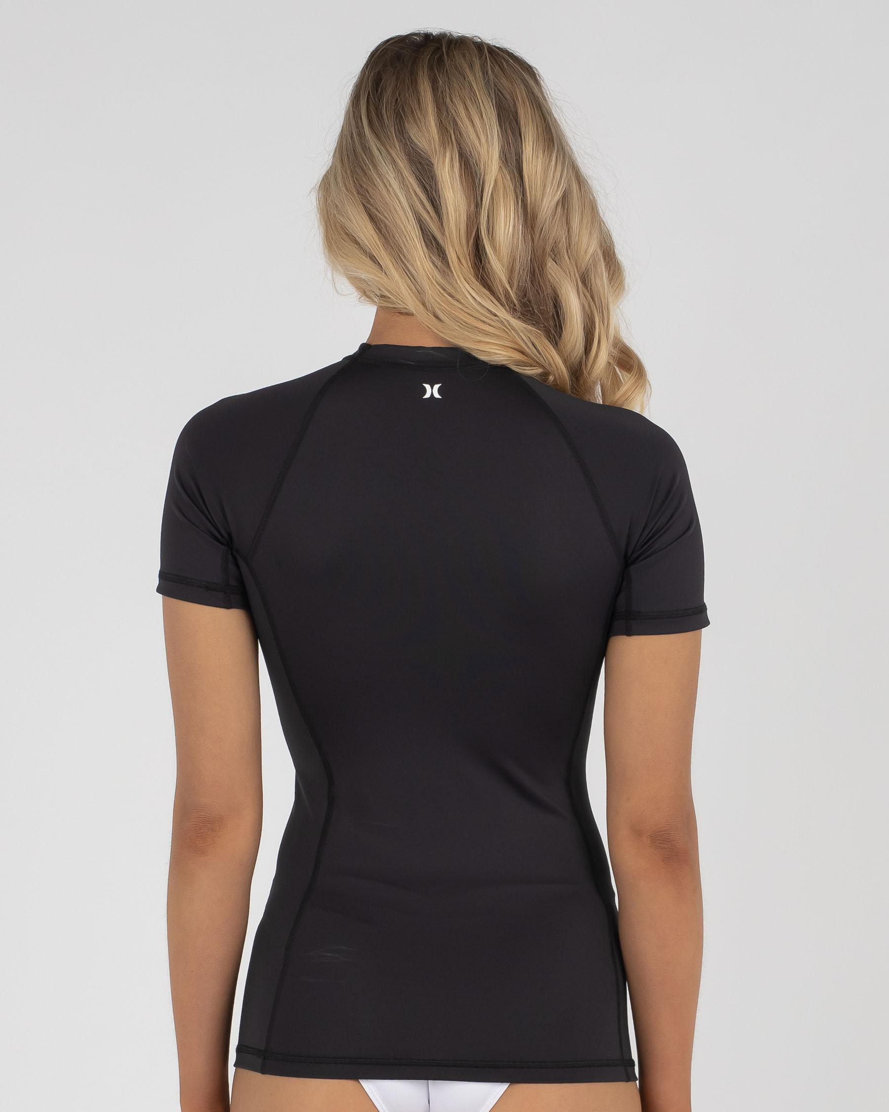 Shop Hurley One & Only Short Sleeve Rash Vest In Black/ White Fast