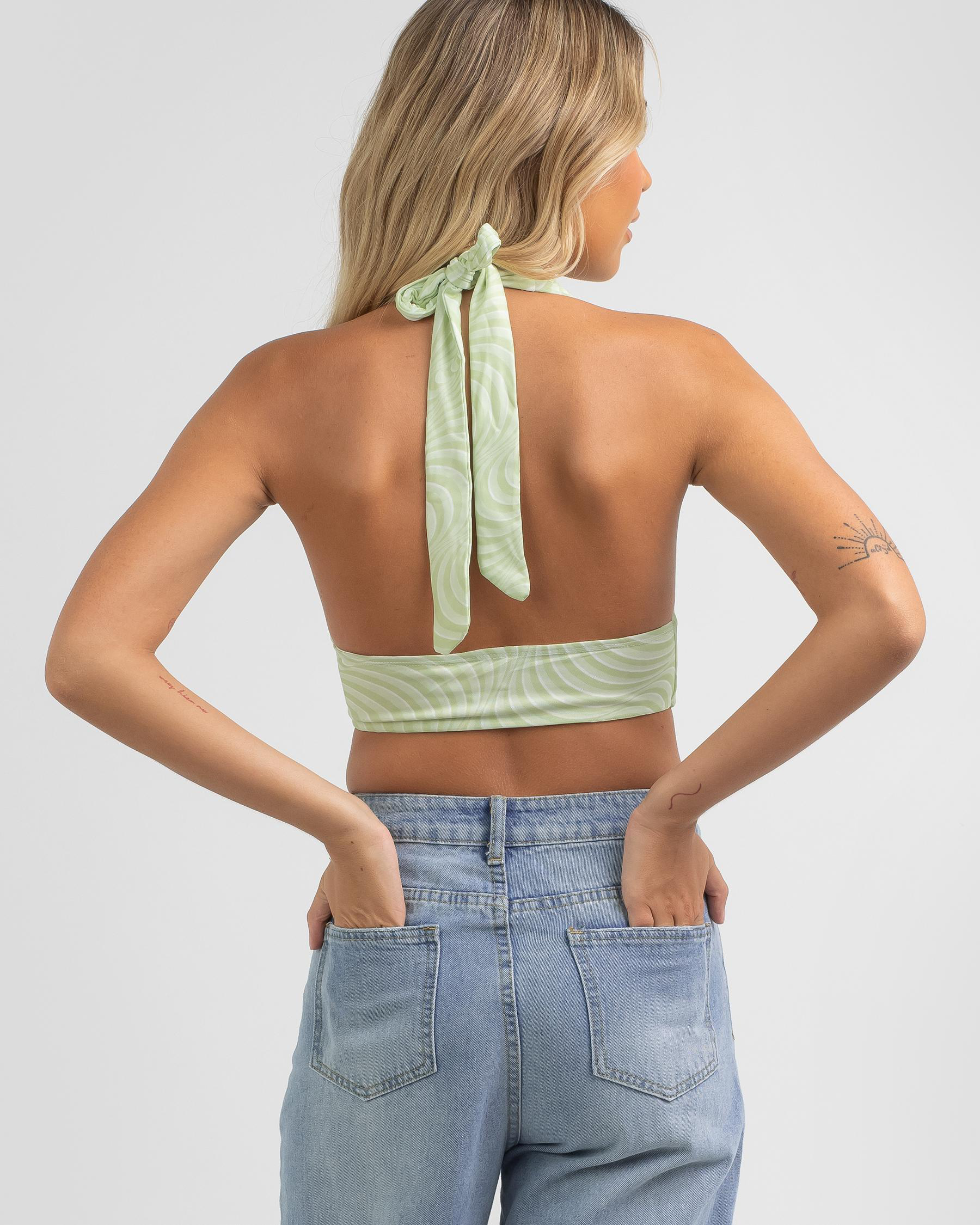 Rumor Wavy Baby Halter Top In Green Fast Shipping & Easy Returns