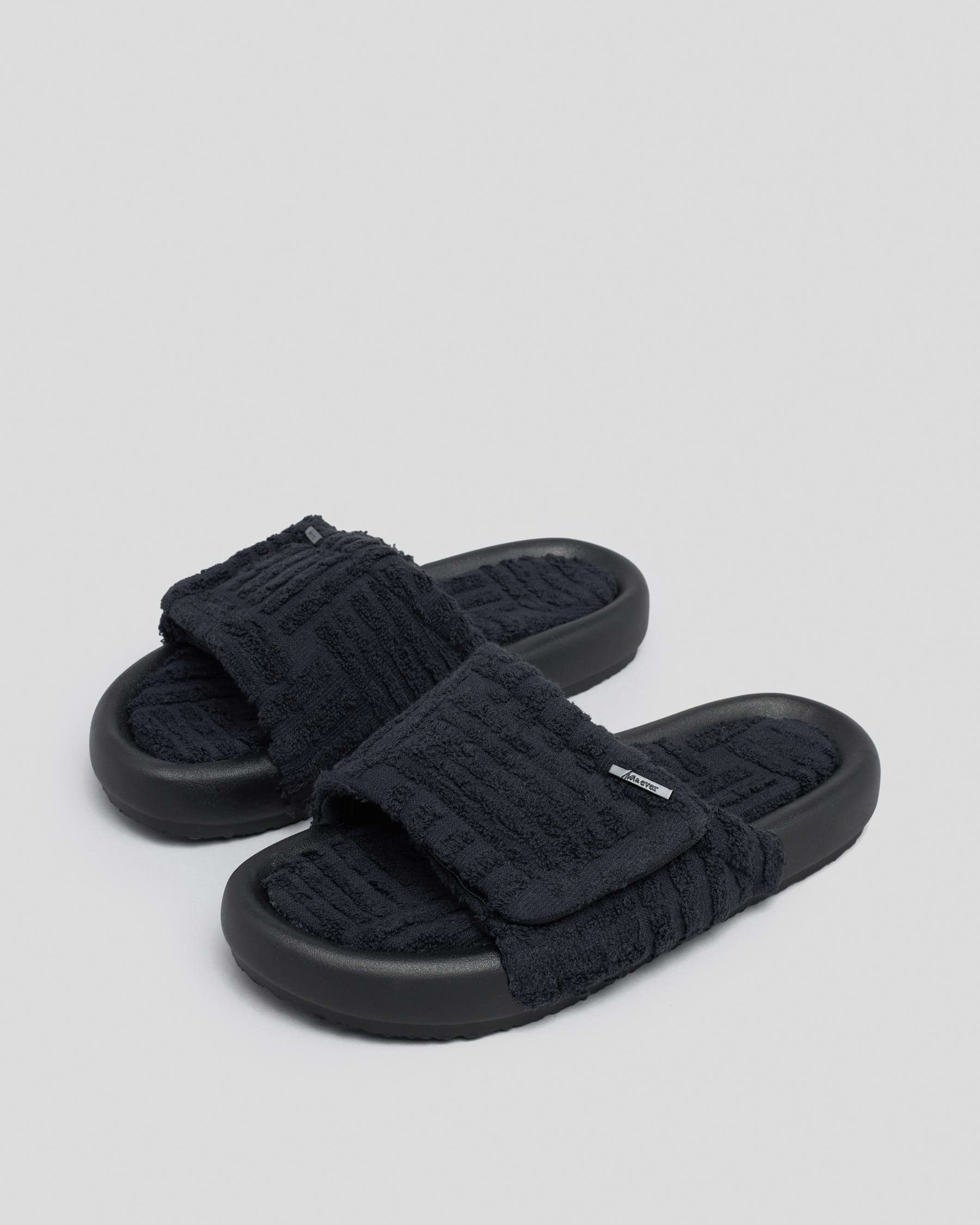 Shop Ava And Ever Veda Towelling Slide Sandals In Black - Fast Shipping ...