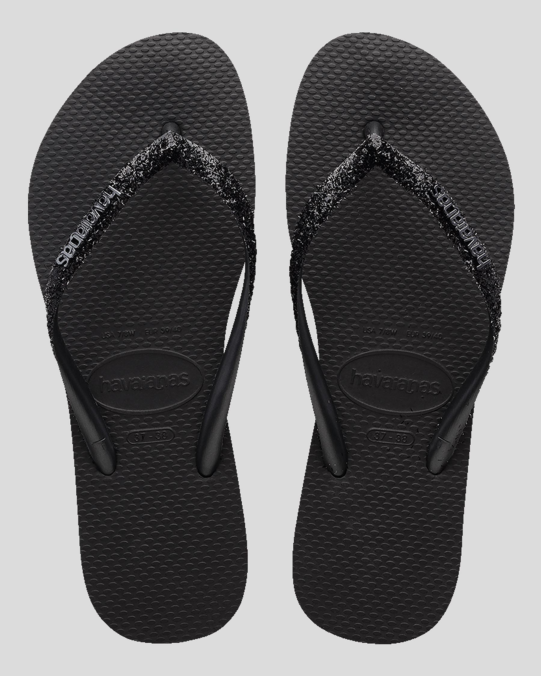 Havaianas Slim Metal Logo Glitter II Thongs In Black/dark Grey | City Beach Australia