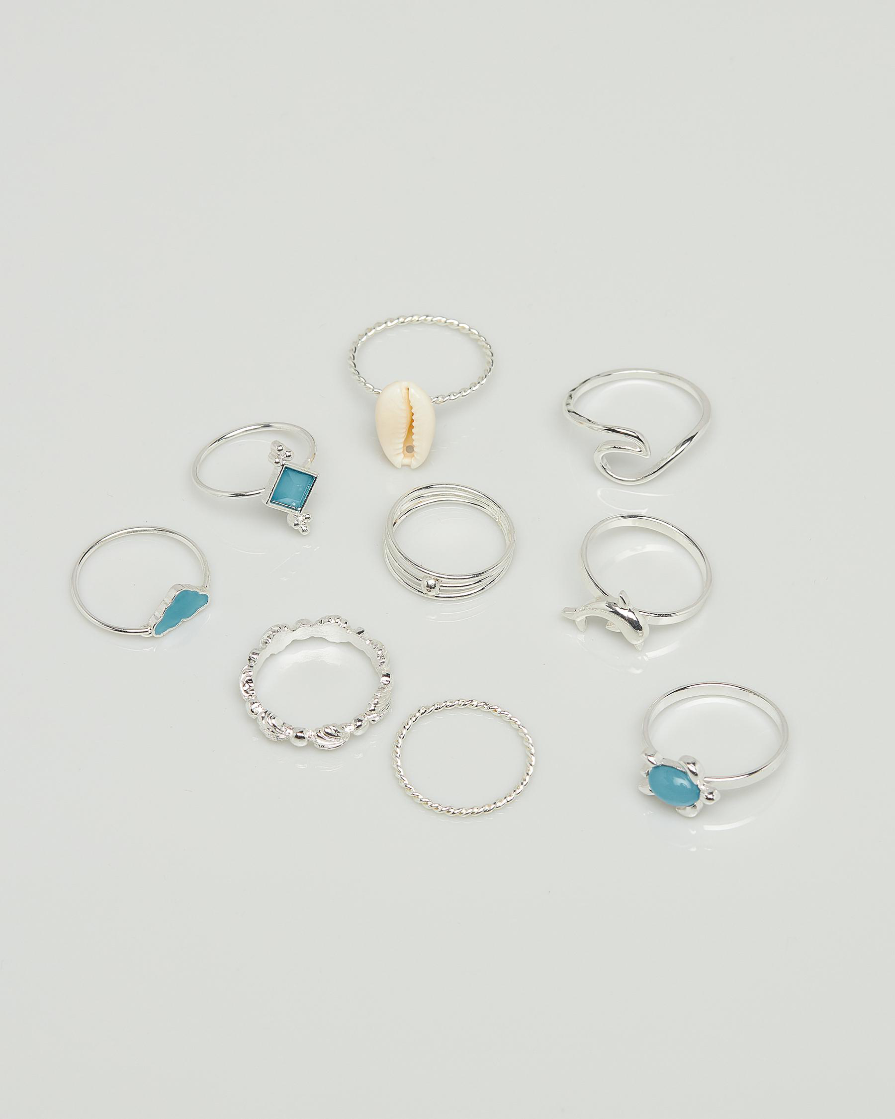 Shop Karyn In LA Dolphin Ring Pack In Shiny Silver/turquoise Fast Shipping & Easy Returns
