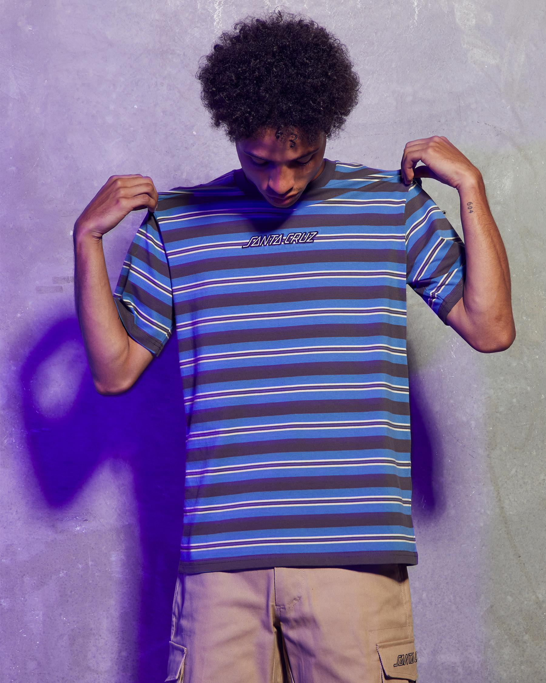 Shop Santa Cruz Classic Strip Yarn Dye TShirt In Blue Stripe Fast Shipping & Easy Returns