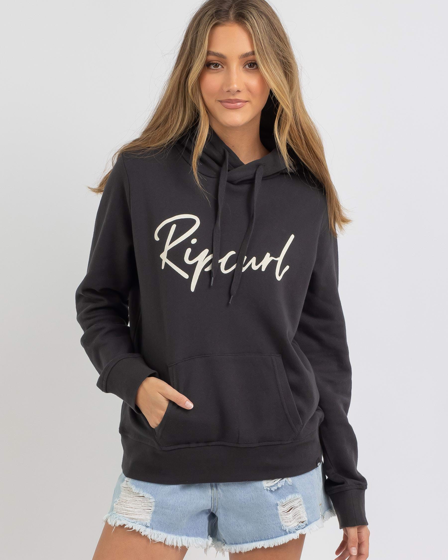 Rip Curl Logo Hoodie In Washed Black - Fast Shipping & Easy Returns ...
