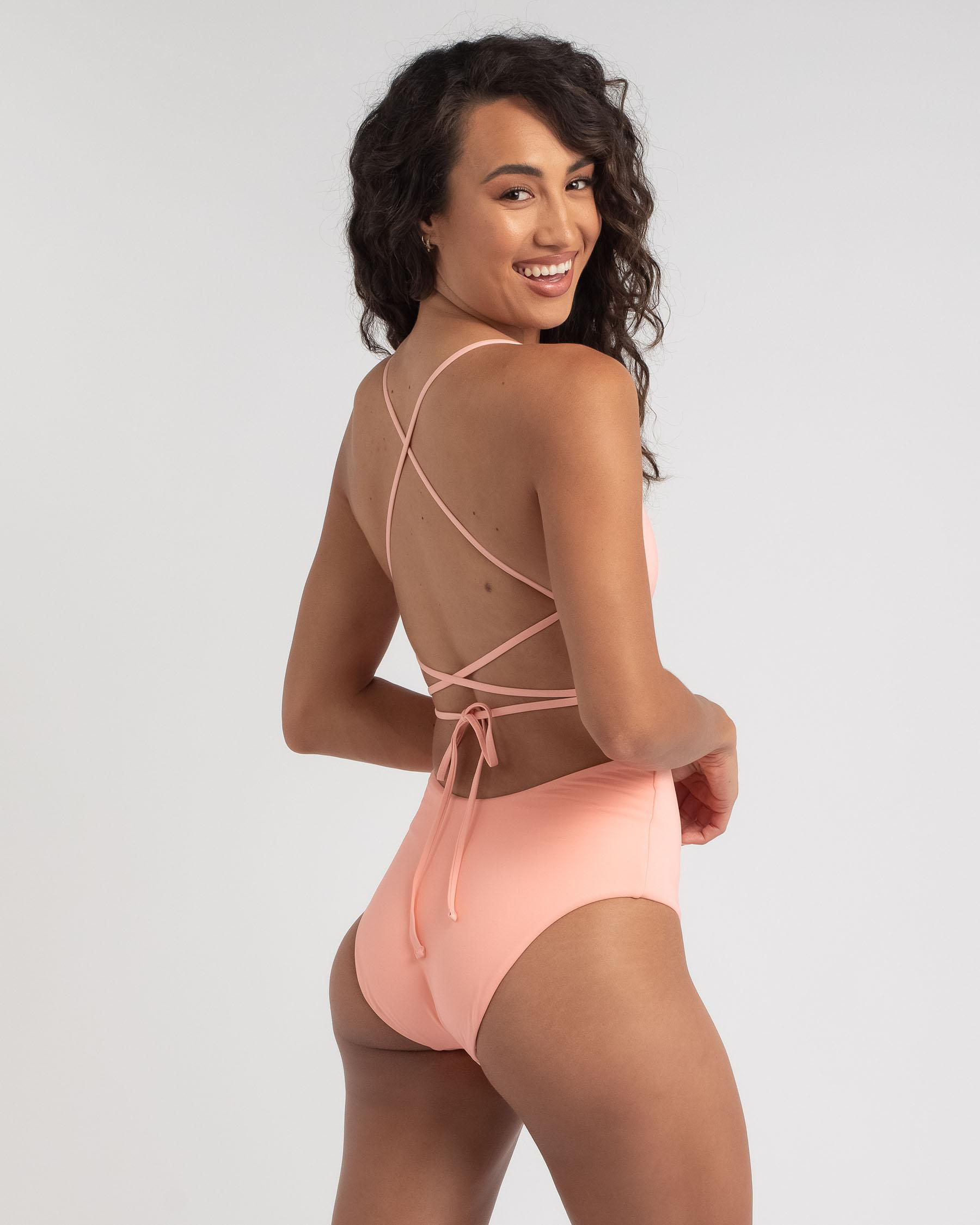 Shop Hurley One And Only Solid One Piece Swimsuit In Peach Melon Fast