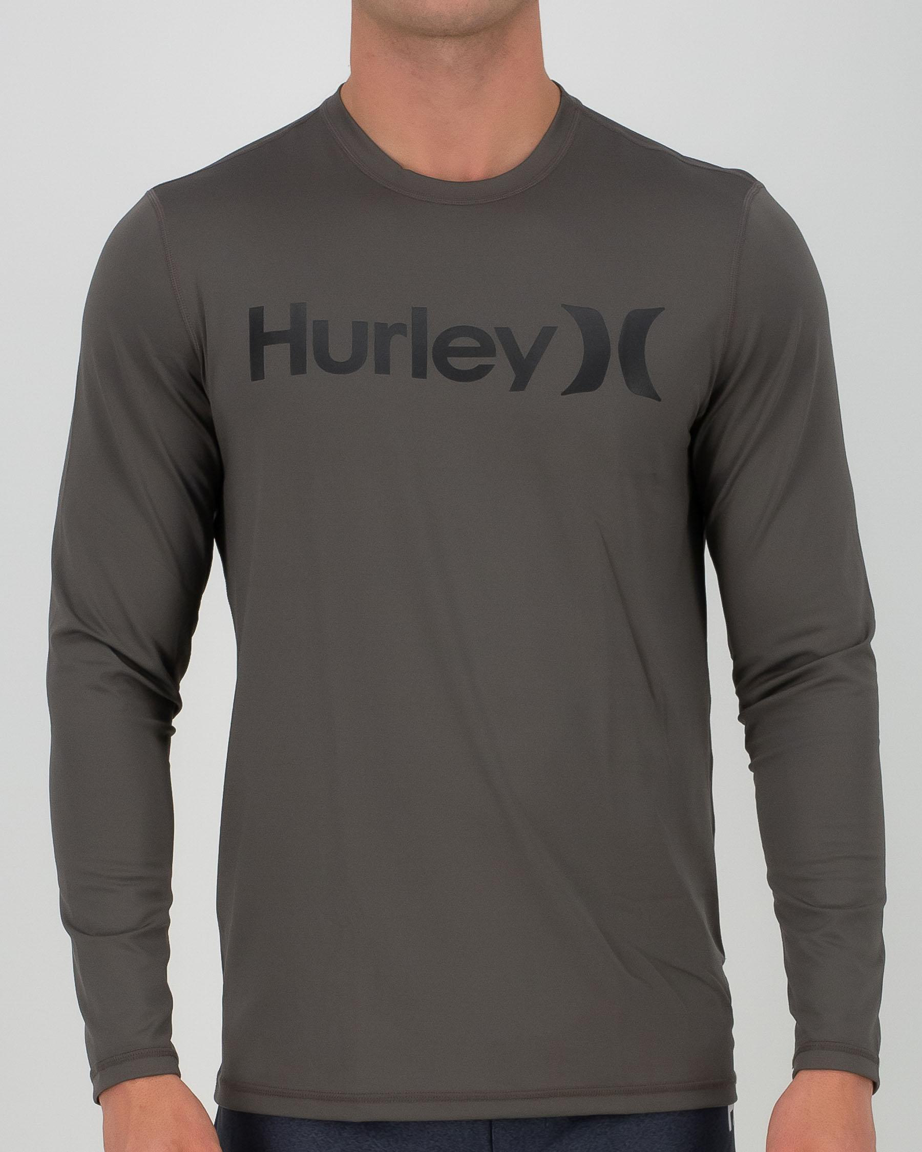 Shop Hurley One & Only Long Sleeve Rash Vest In Iron Grey Fast