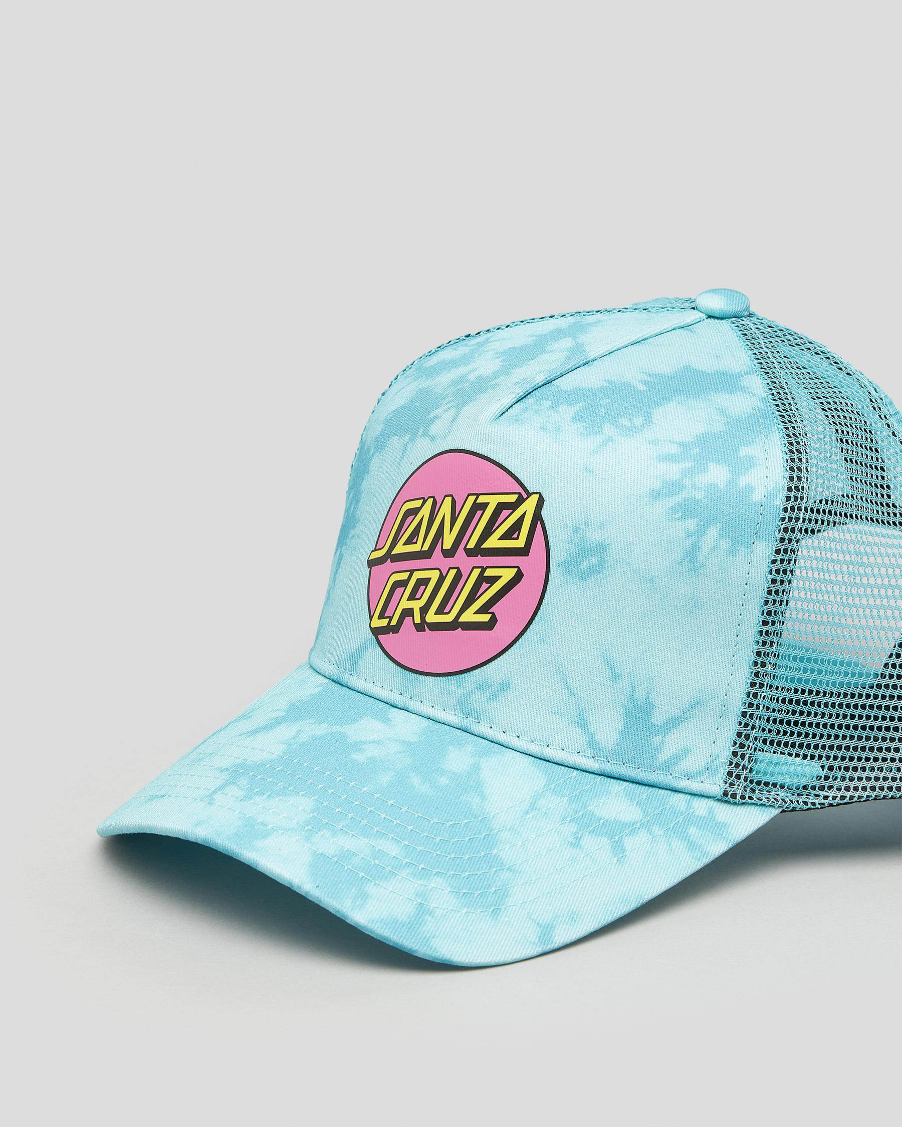 Shop Santa Cruz Other Dot Trucker Cap In Aqua Tie Dye - Fast Shipping ...