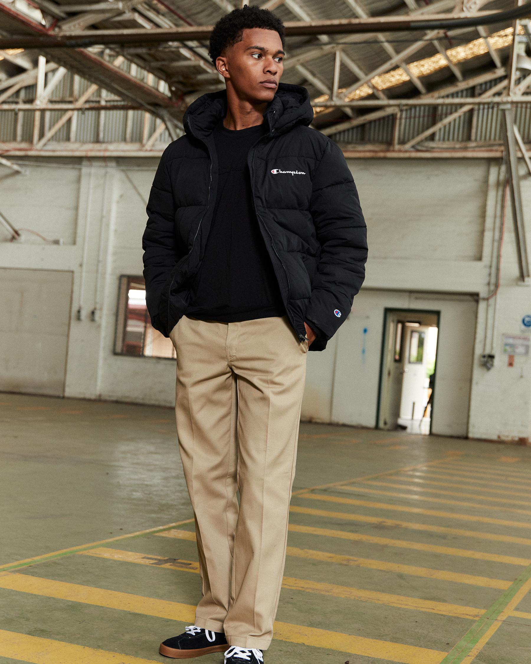 Shop Champion Rochester Athletic Puffer Hooded Jacket In Black Fast