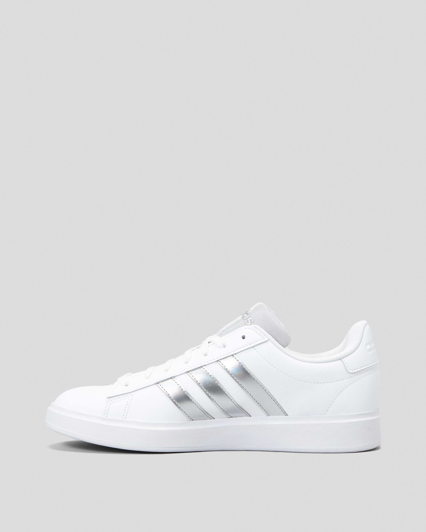 Shop adidas Womens Grand Court 2.0 Shoes In Ftwr White/silver Met ...