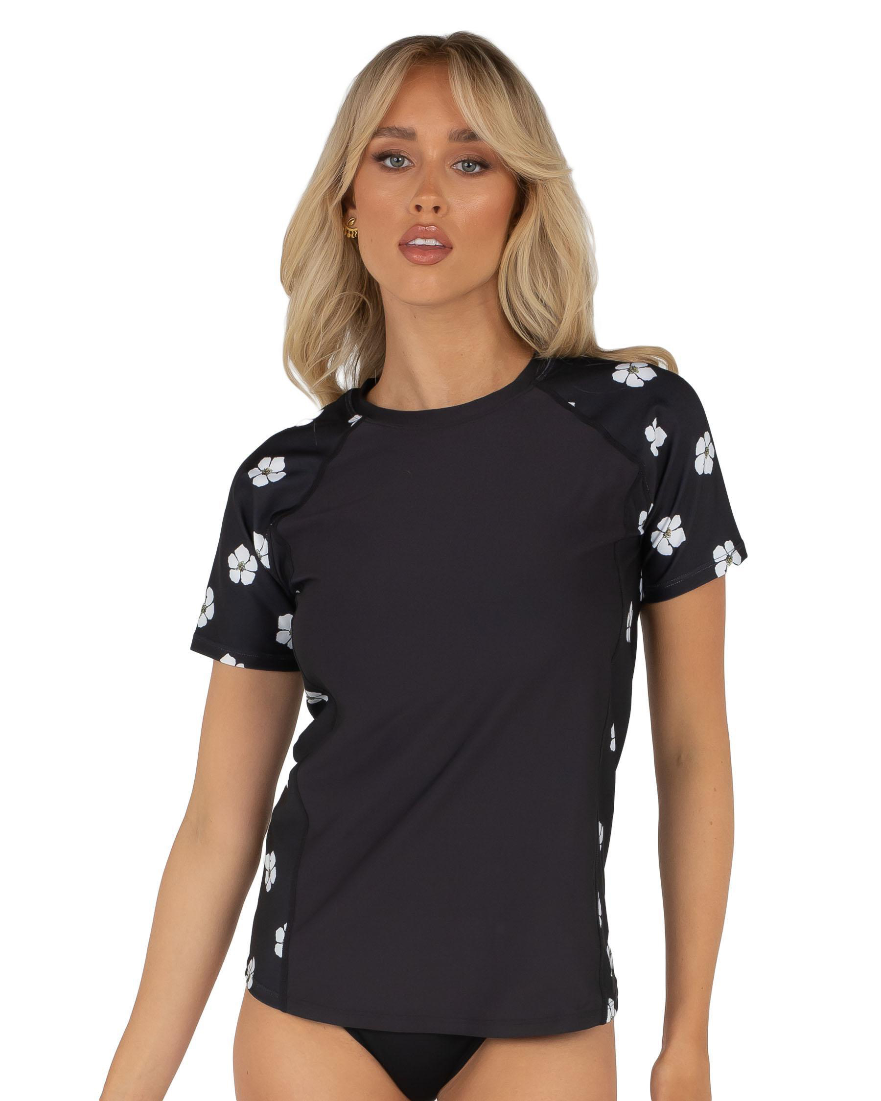 O'Neill Coast Short Sleeve Rash Vest In Bdy Black Daisy Fast Shipping & Easy Returns City