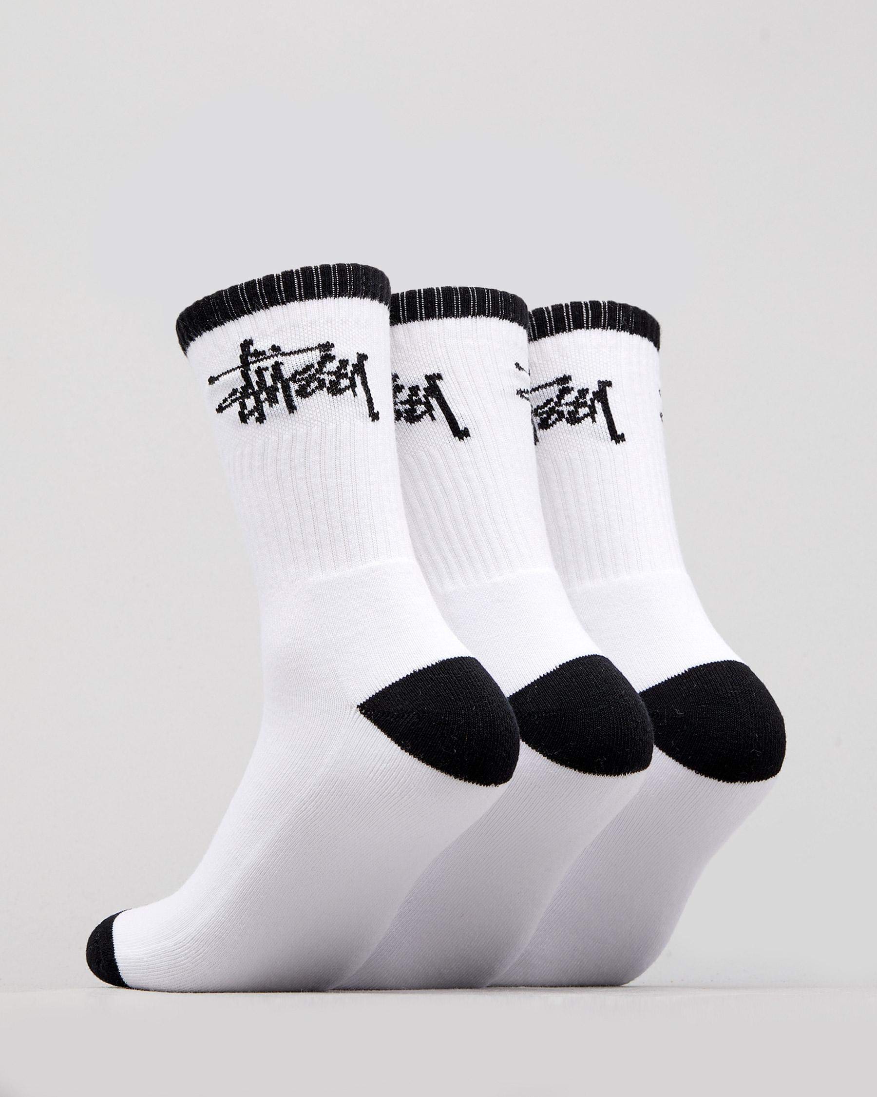 Shop Stussy Graffiti Crew Socks 3 Pack In White/black - Fast Shipping ...