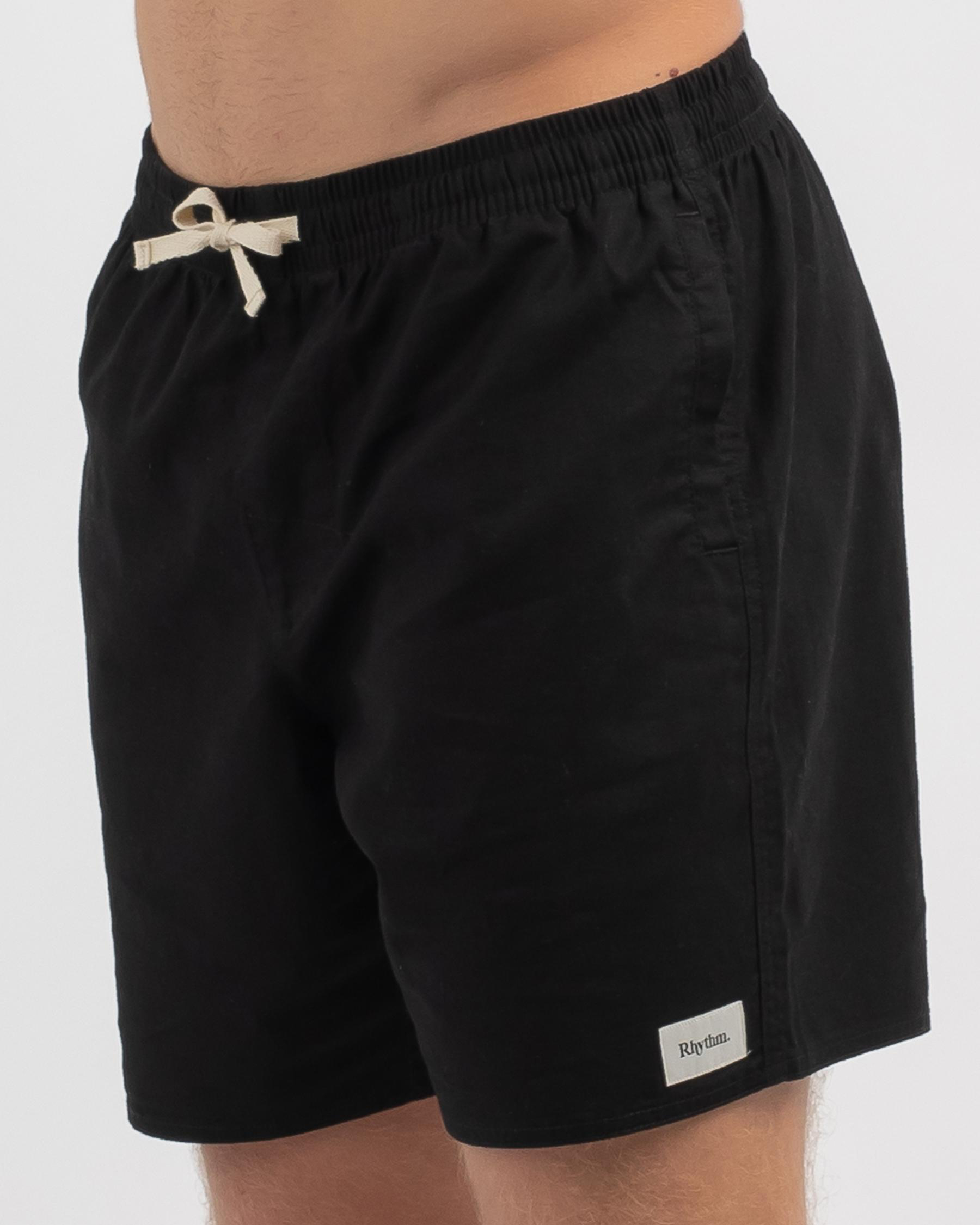 Shop Rhythm Classic Linen Jam Shorts In Vintage Black Fast Shipping