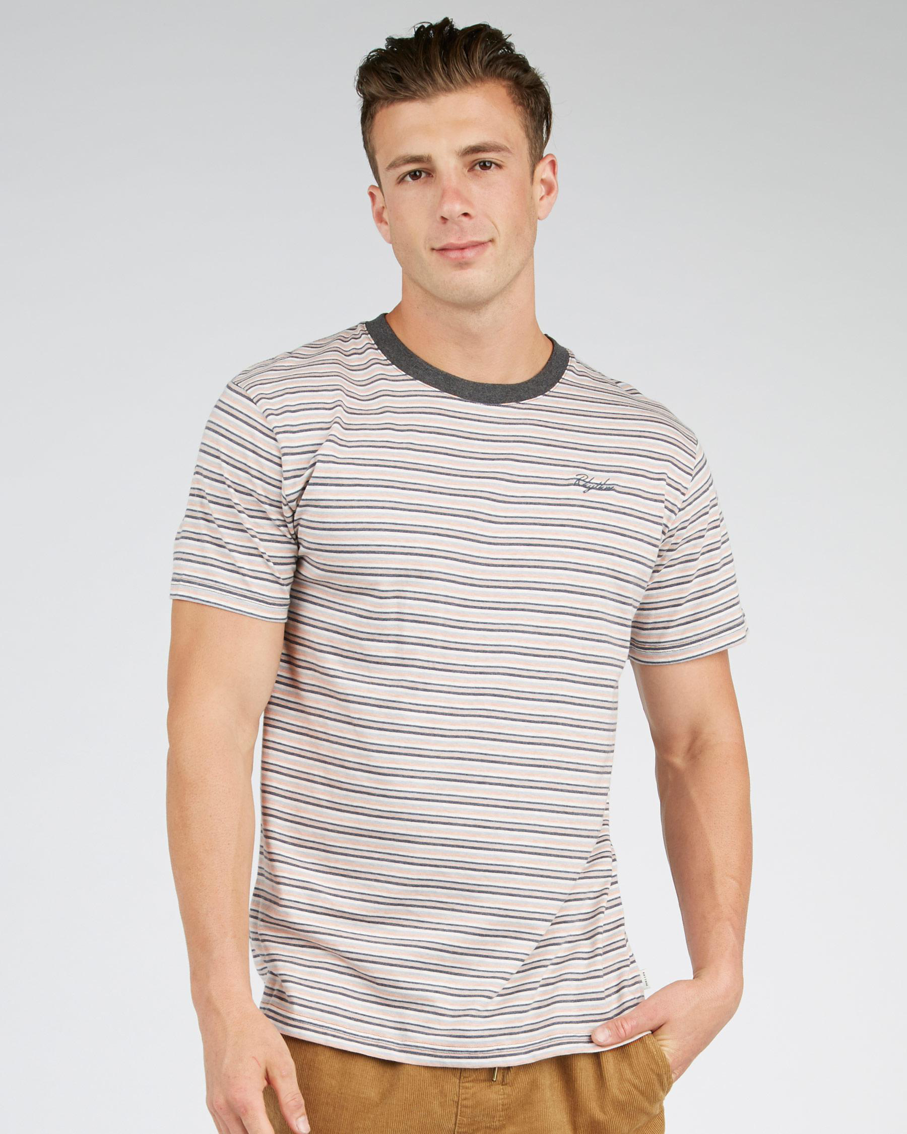 Rhythm Mens Everyday Stripe Short Sleeve T-Shirt (Olive)