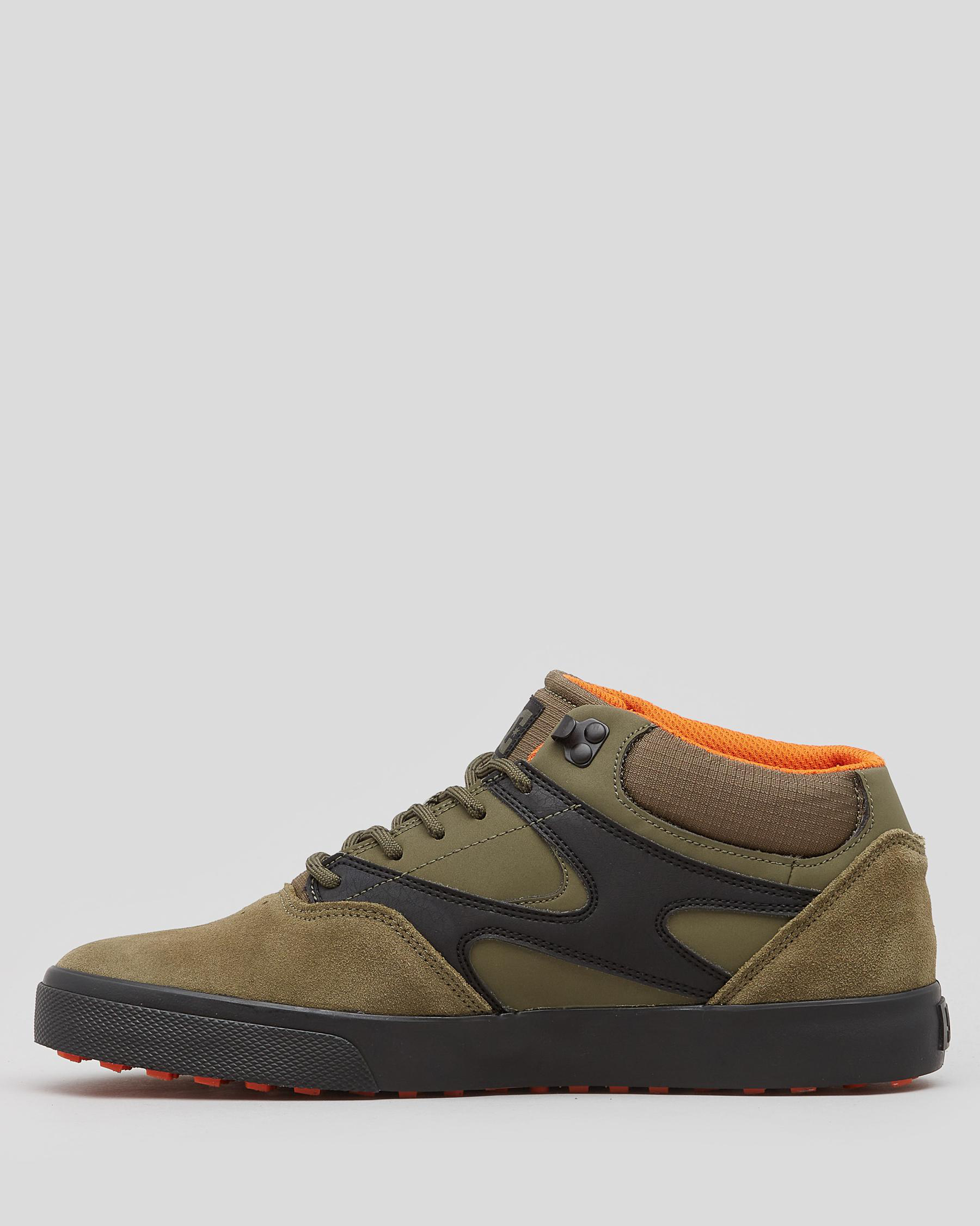 Shop DC Shoes Kalis Vulc Mid WNT Shoes In Army Green - Fast Shipping ...