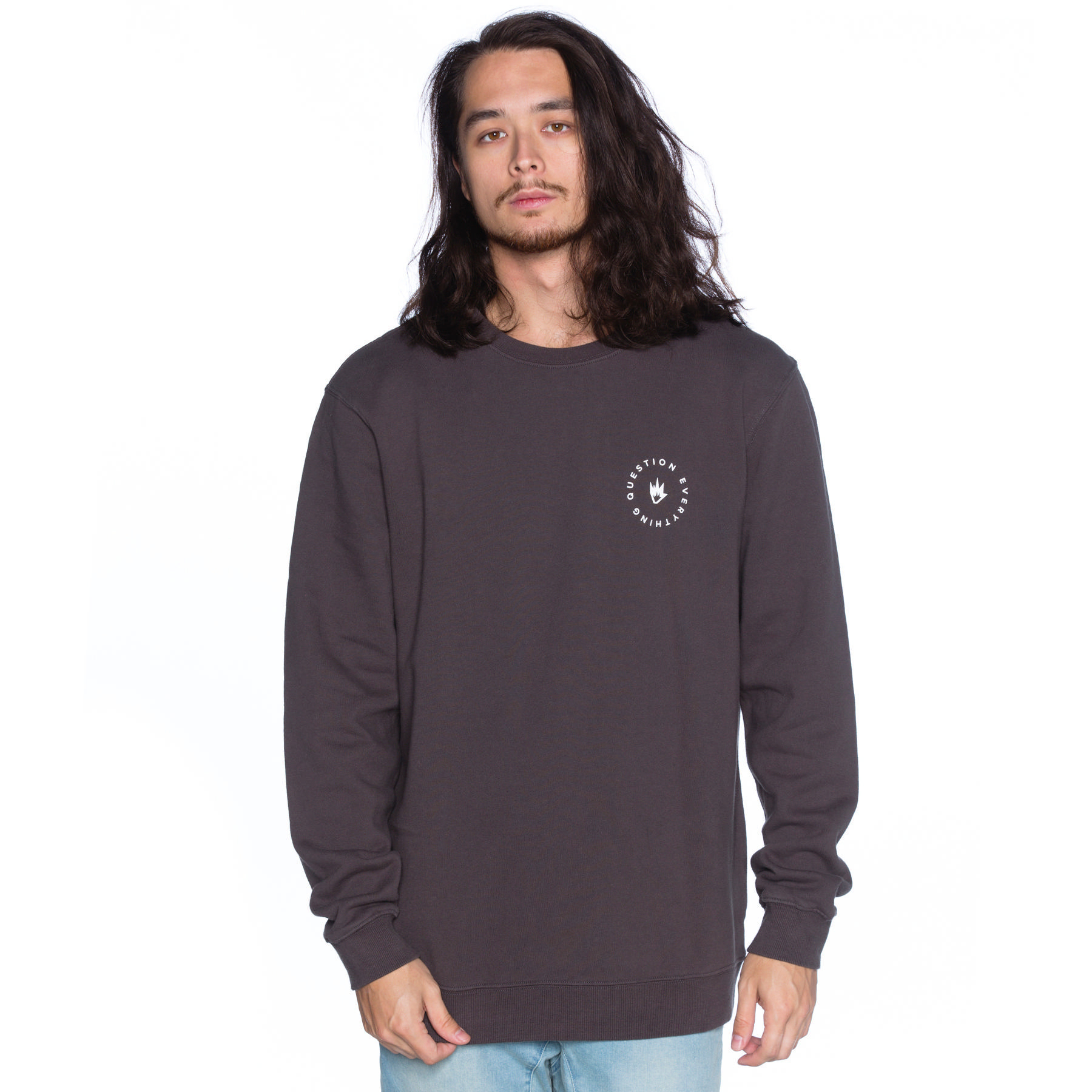 Shop Afends Questions Crew Sweatshirt In Faded Black - Fast Shipping ...