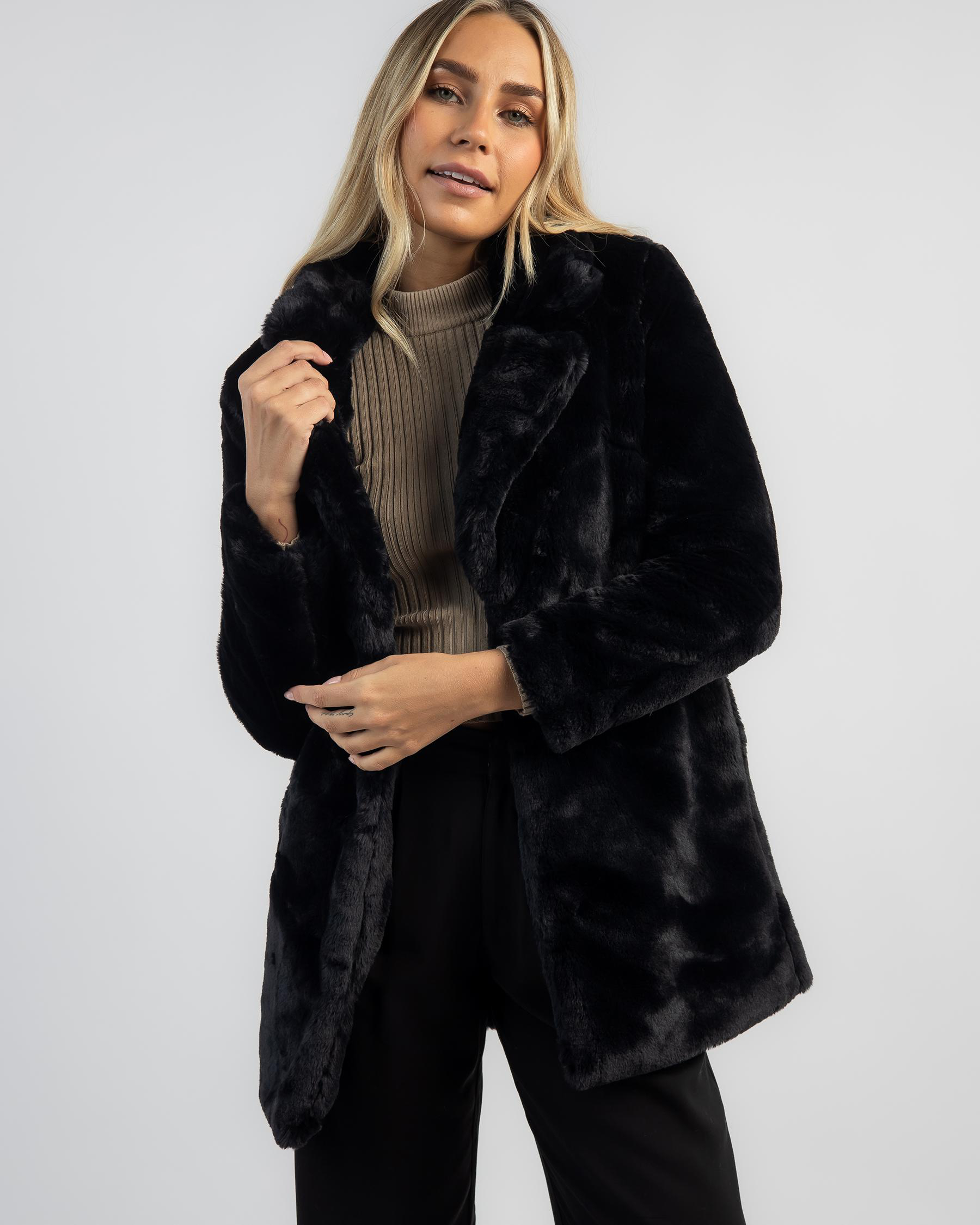 Ava And Ever Woodstock Faux Fur Jacket In Black City Beach New Zealand