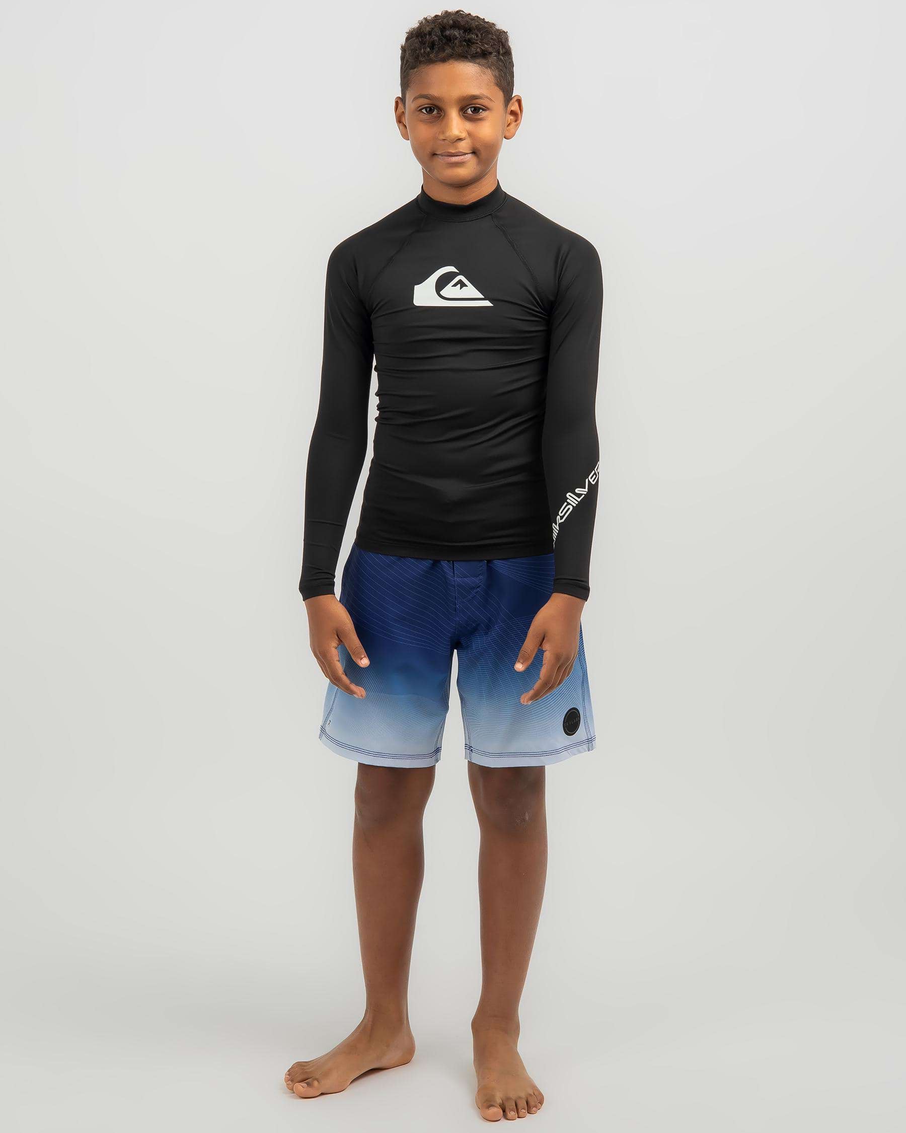 Shop Quiksilver Boys' All Time Long Sleeve Wet Shirt In Black - Fast ...