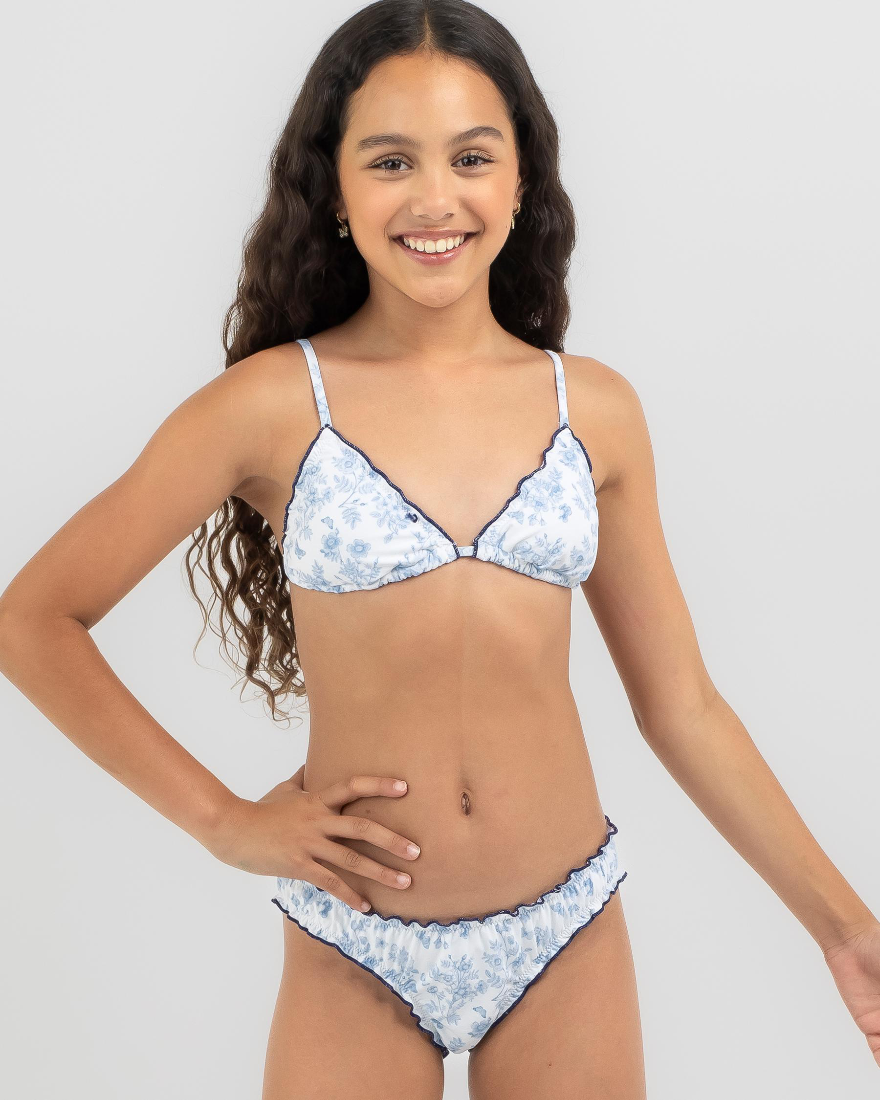 Shop Kaiami Girls' Vienna Triangle Bikini Set In White/blue Fast