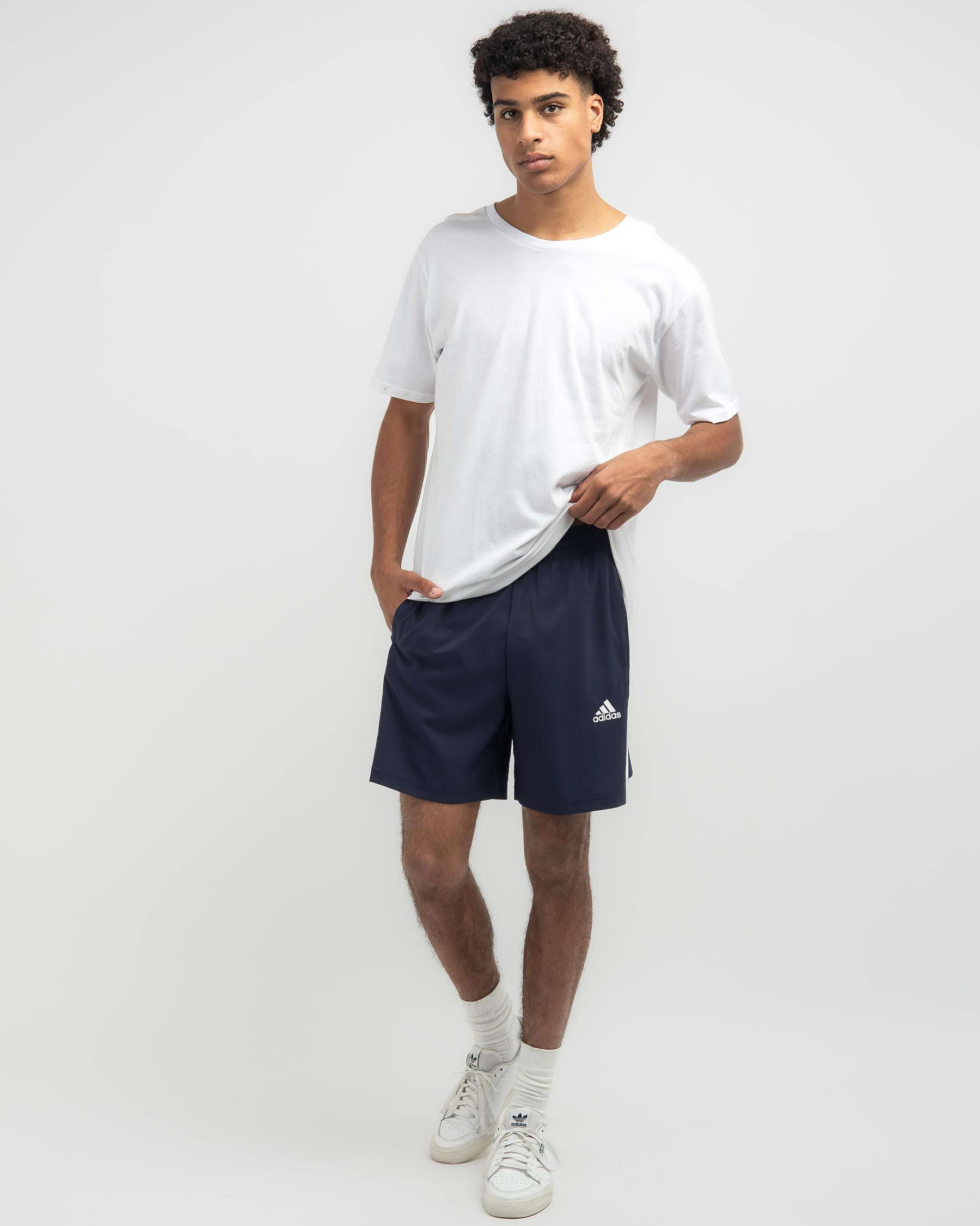Adidas 3-Stripe Chelsea Fleece Shorts In Legend Ink/white - Fast ...