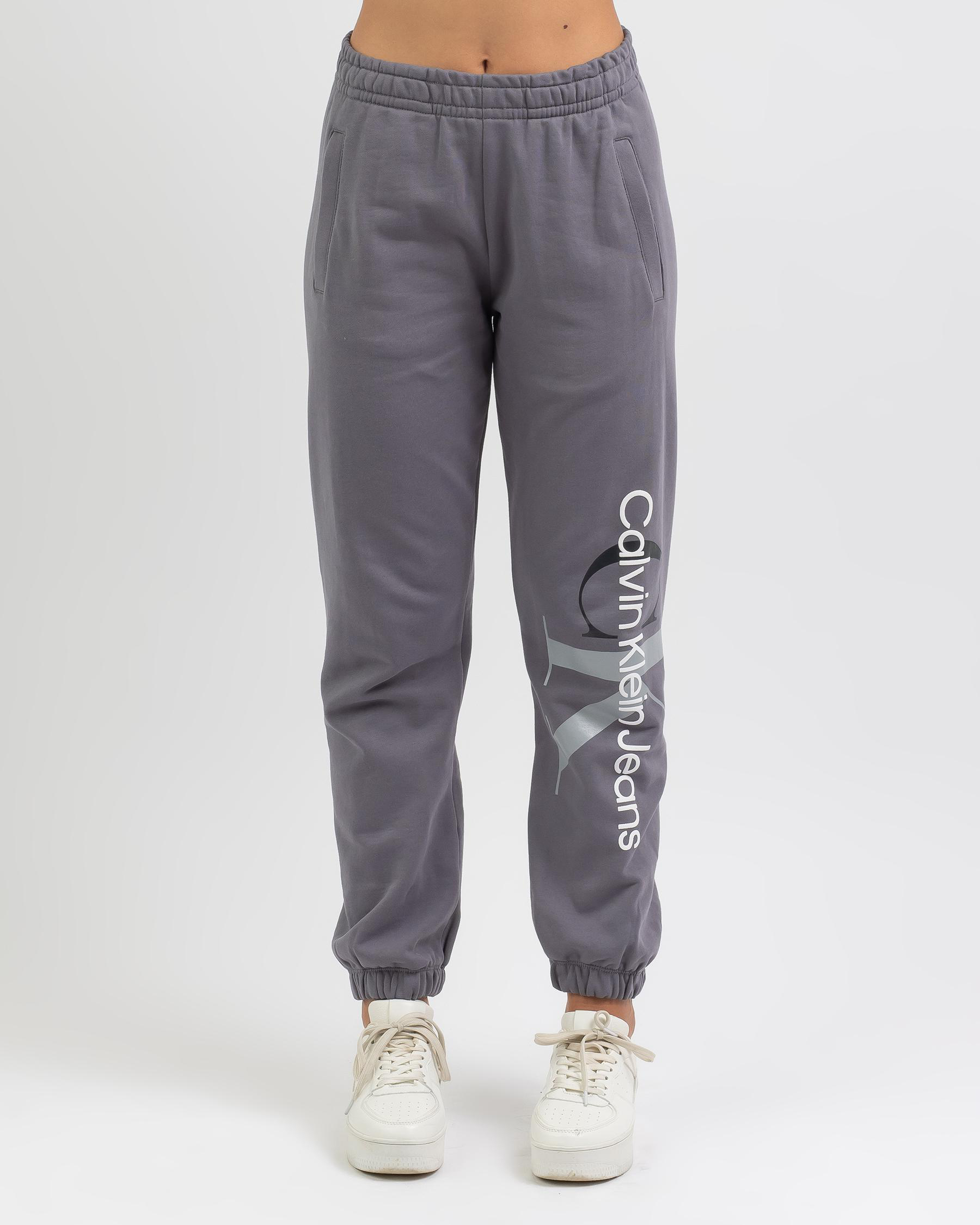 Calvin Klein Two Tone Monogram Track Pants In Fossil Grey Fast