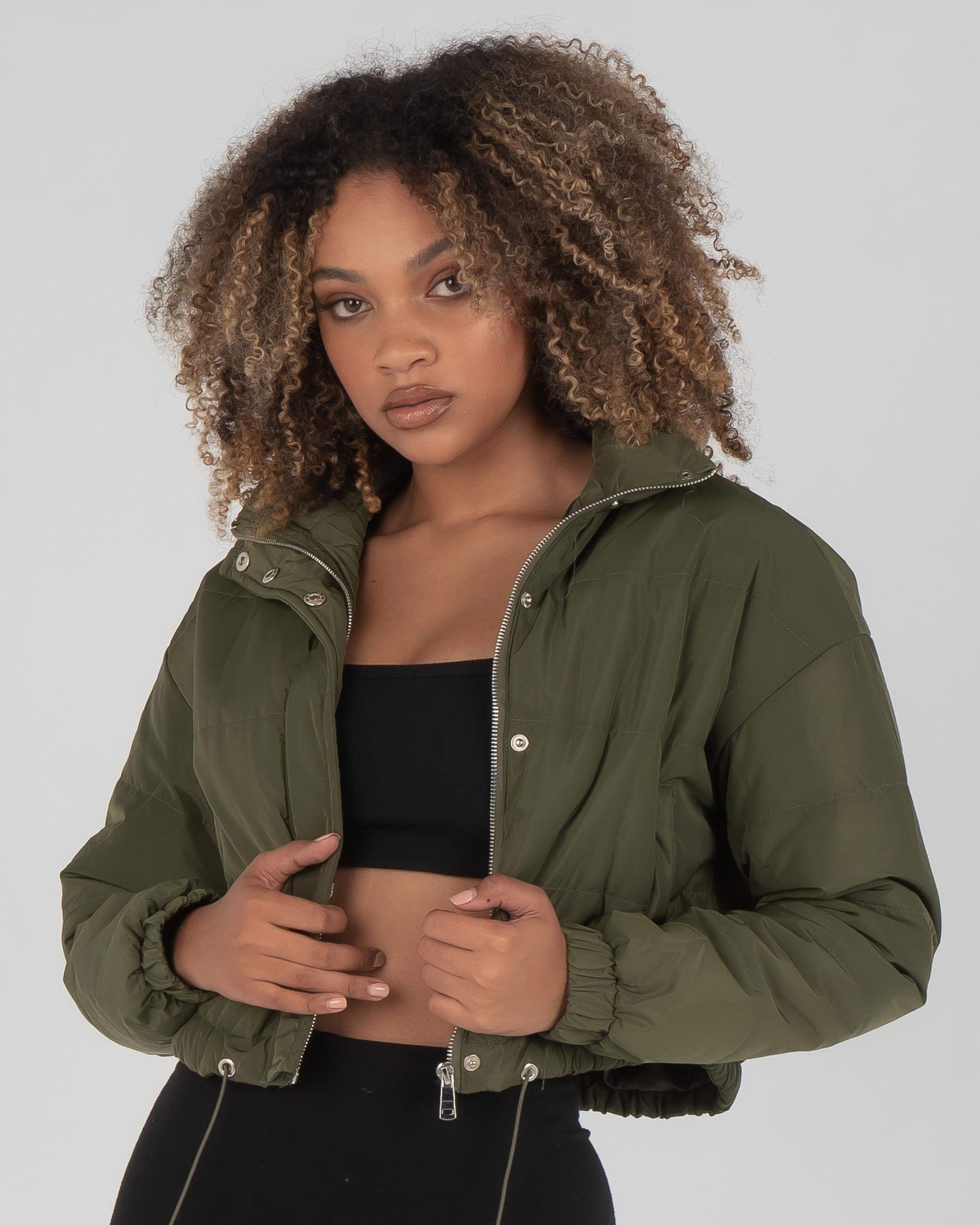 Shop Ava And Ever Venus Puffer Jacket In Olive - Fast Shipping & Easy ...