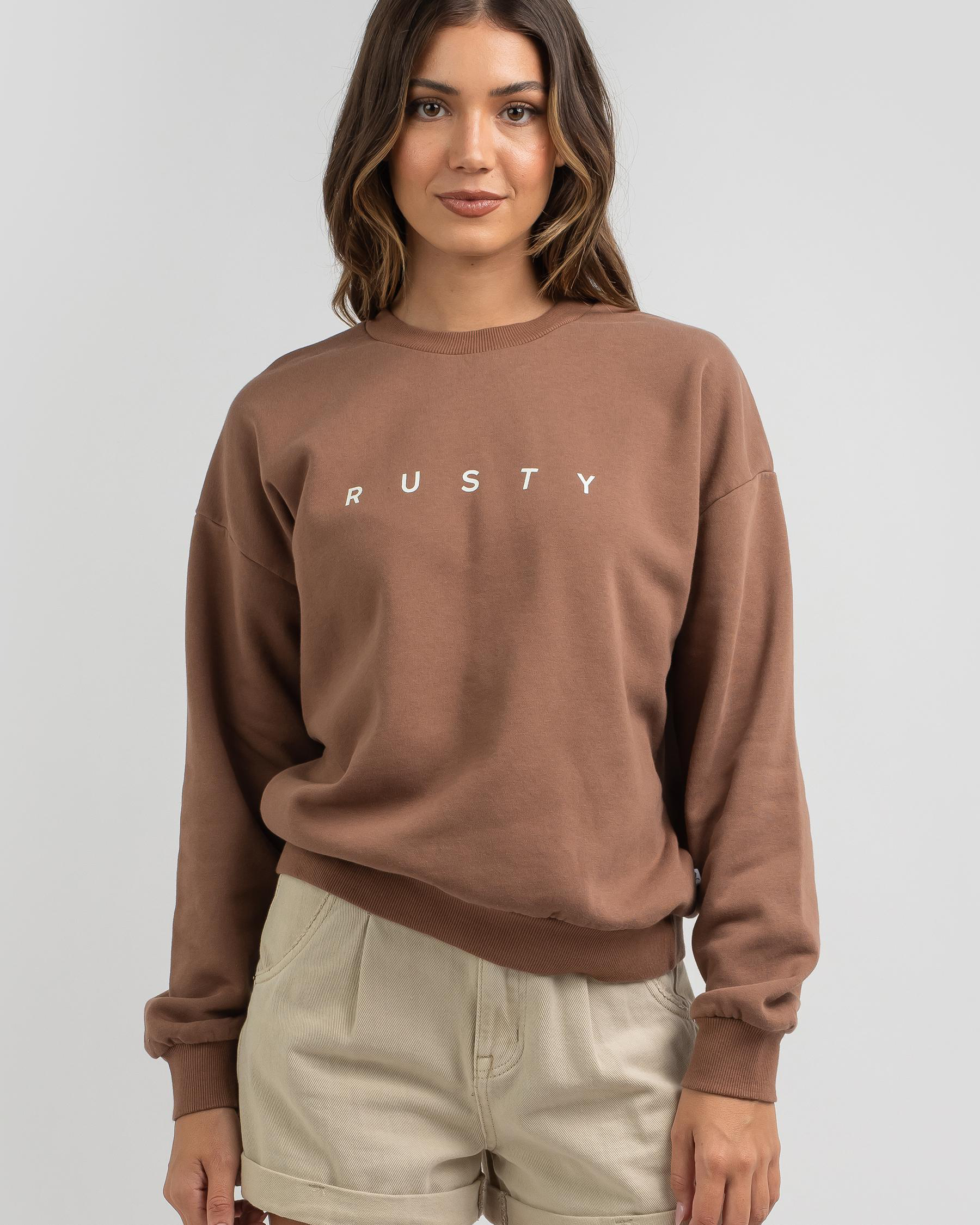 Shop Rusty Essentials Sweatshirt In Chocolate - Fast Shipping & Easy ...