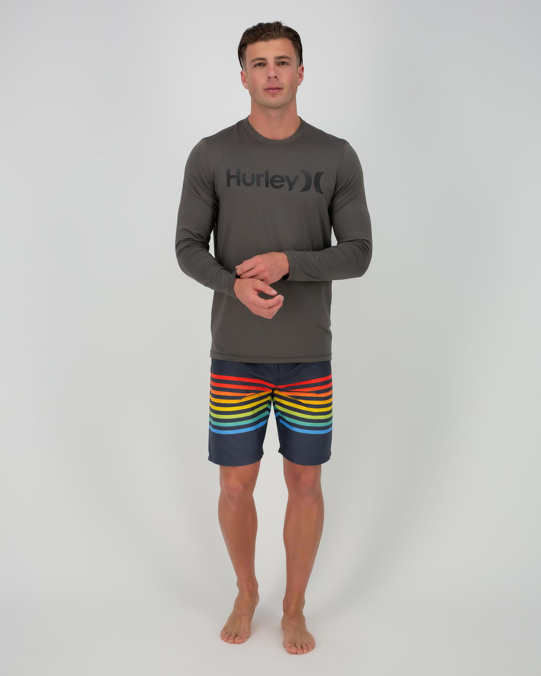 Shop Hurley One & Only Long Sleeve Rash Vest In Iron Grey Fast