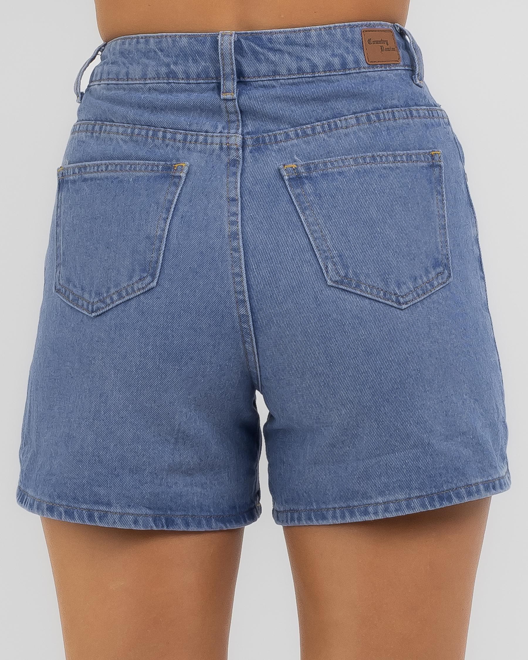 Country Denim Chase Shorts In Mid Blue - Fast Shipping & Easy Returns ...