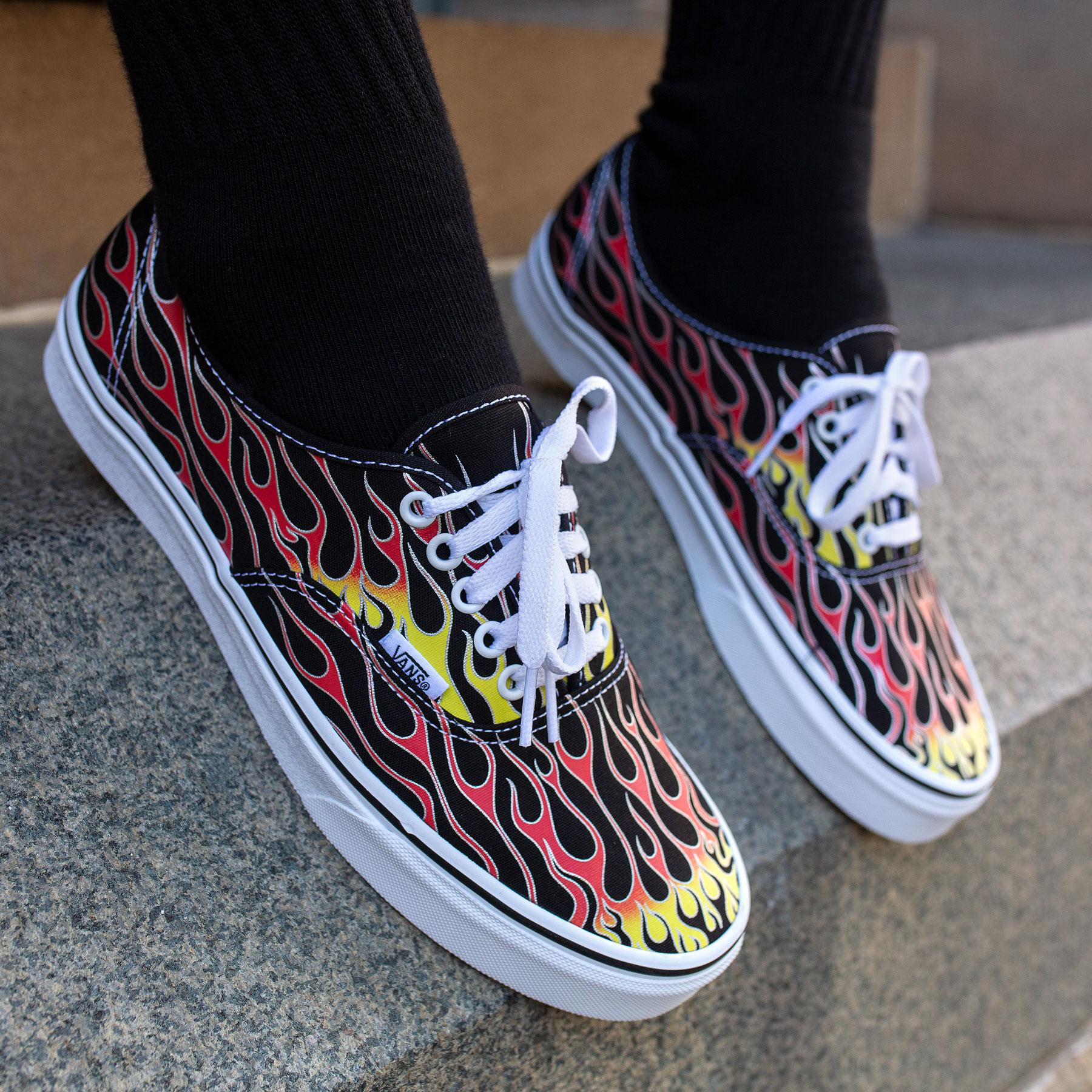 Shop Vans Authentic Flame Shoes In Flames Black/true White - Fast